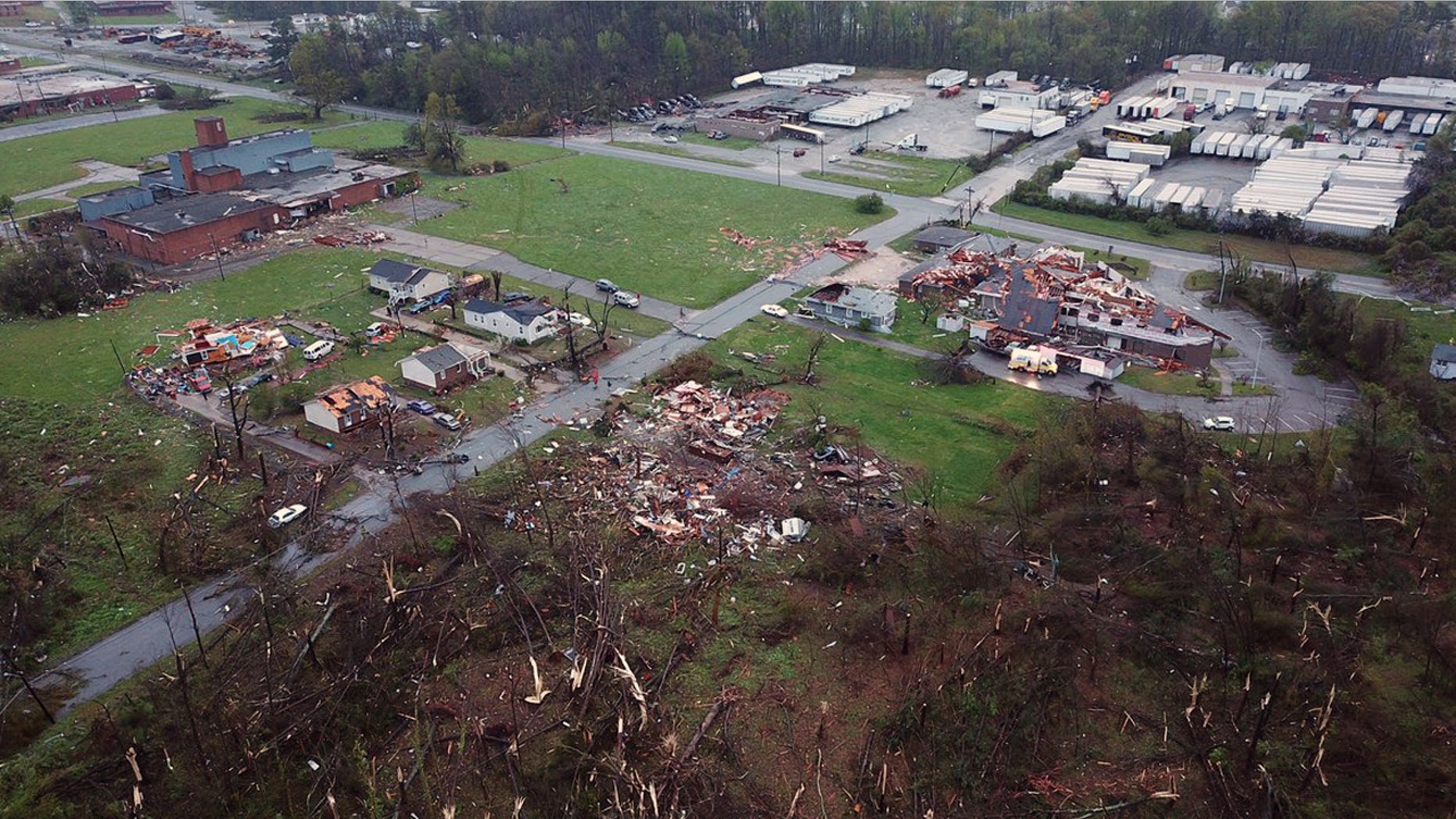 Tornado damage in Greensboro, N.C. is seen in this aerial view Sunday.