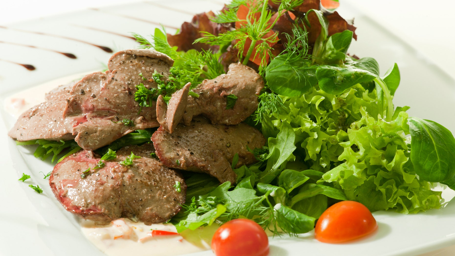 Main course: Grilled liver with a side salad.