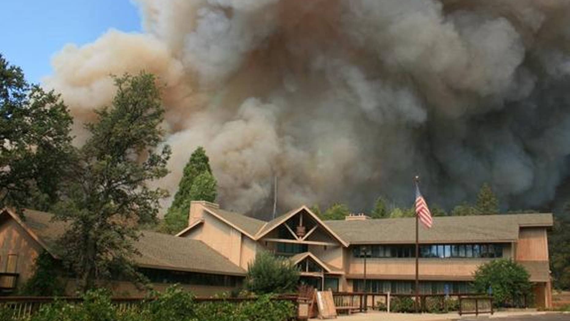 The Rim Fire approaches the Groveland Ranger Station in August 2013.