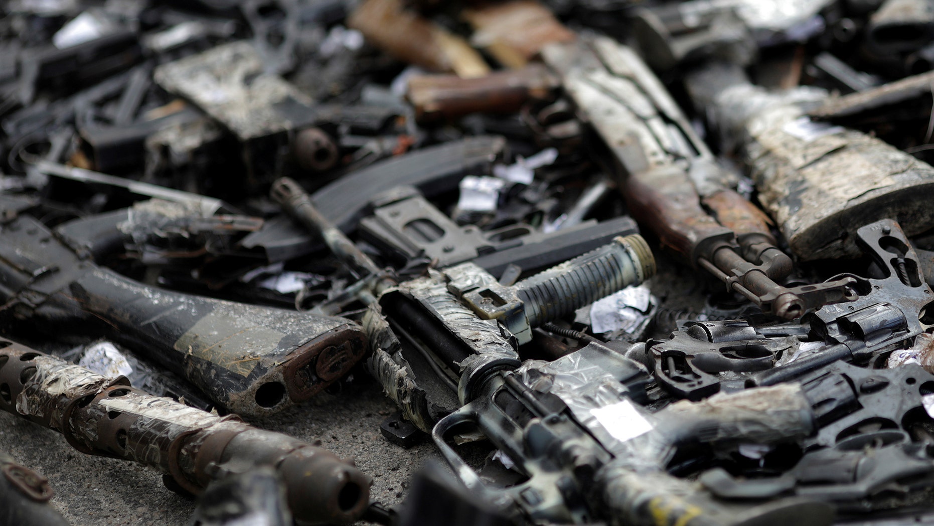 File photo: Destroyed guns, part of about 4,000 weapons seized by the Federal Police or delivered by residents during a campaign for the disarmament of the people, are pictured during a ceremony in Rio de Janeiro, Brazil June 2, 2017. (REUTERS/Ricardo Moraes)