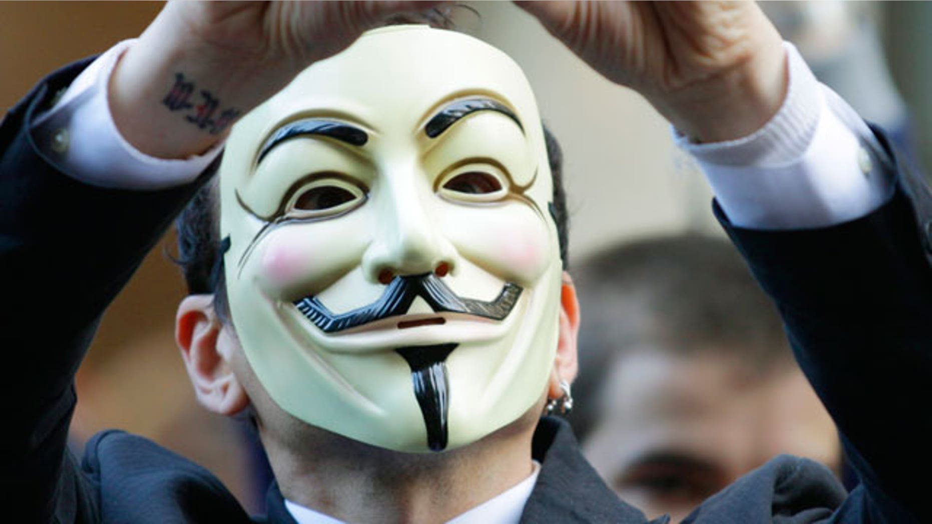 Guy Fawkes mask seen in "V for Vendetta," a comic-based movie whose violent, anarchist antihero fashions himself as a modern Guy Fawkes, the Catholic insurrectionist executed four centuries ago for trying to blow up Parliament.