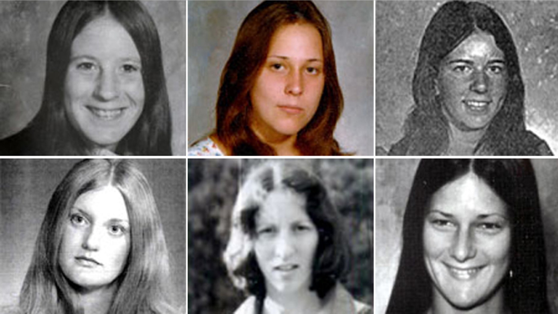 The victims of the Gypsy Hill killings. From top left to right, Veronica Ann Cascio, 18, Tanya Blackwell, 14, and Paula Baxter, 17. From bottom left to right, Michelle Mitchell, 19, Carol Lee Booth, 26, and Denise Lampe, 19.