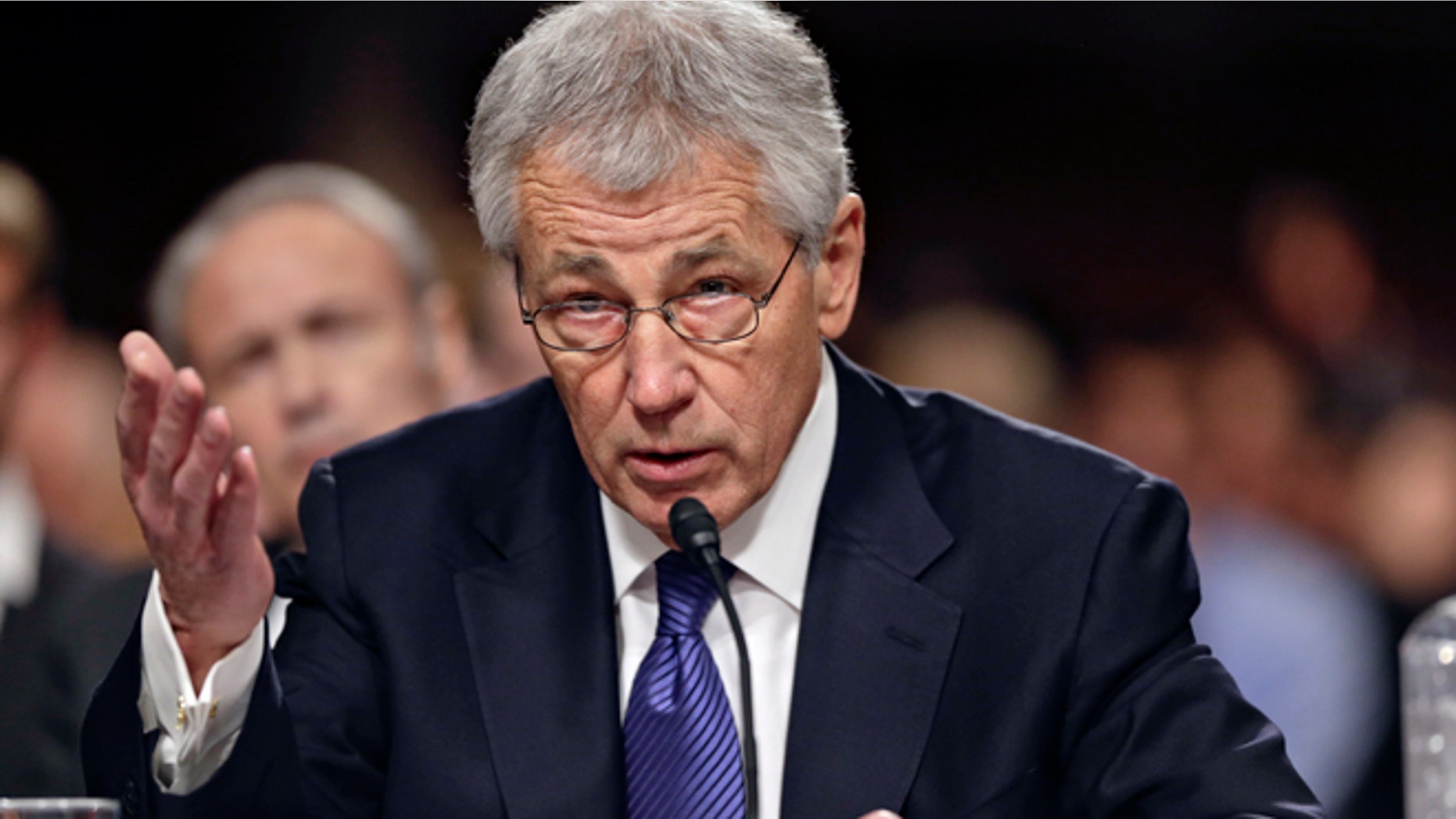 Jan. 31, 2013: Republican Chuck Hagel testifies before the Senate Armed Services Committee during his confirmation hearing on Capitol Hill.