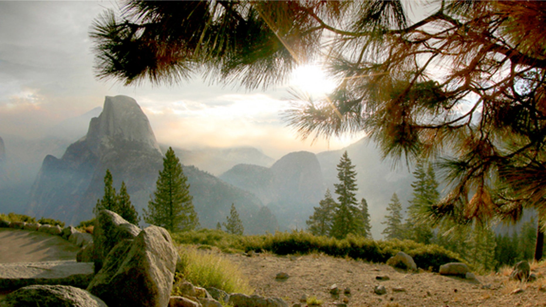 Mist over Half Dome in Yosemite National Park.