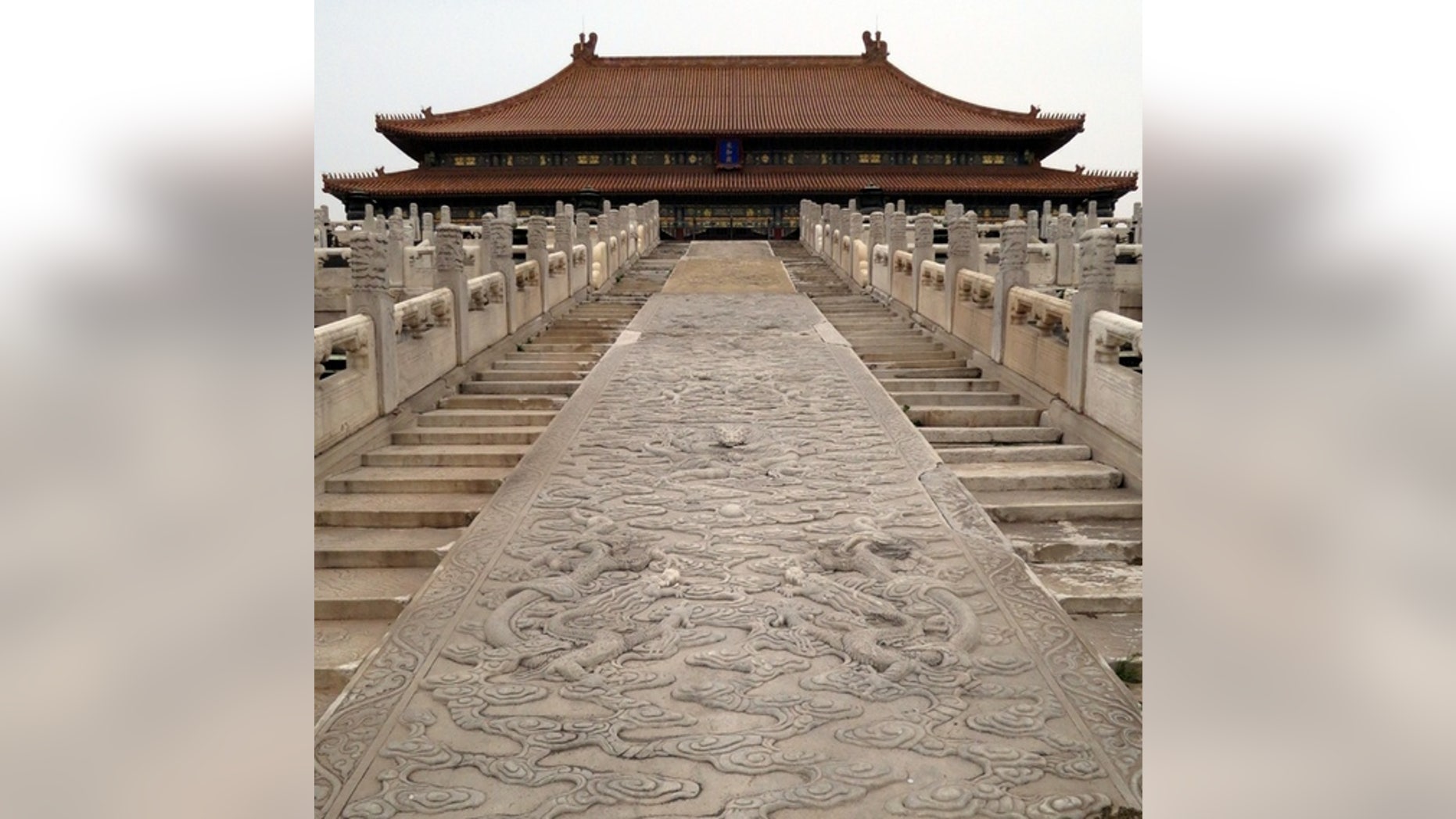 The heaviest of the Forbidden City's giant boulders, named the Large Stone Carving (shown here), now weighs more than 220 tons (200 metric tons) but once weighed more than 330 tons (300 metric tons).