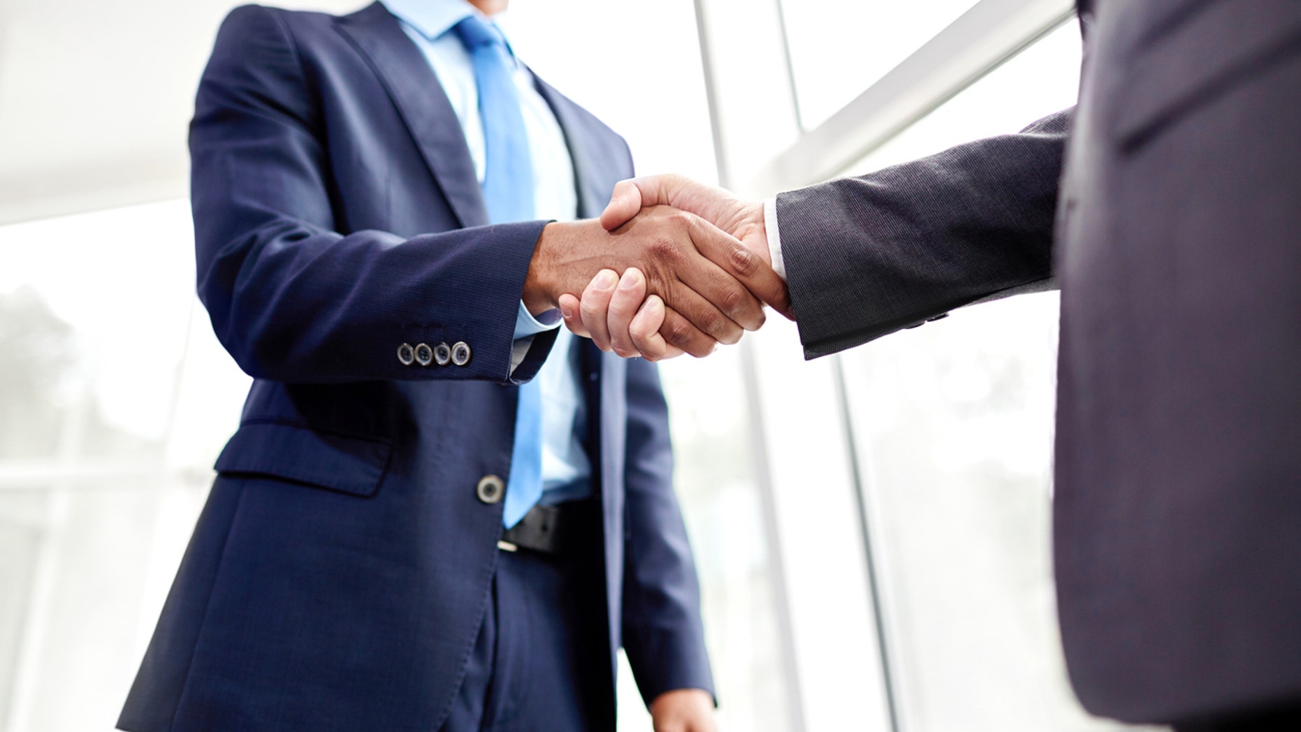 Handshake of two business people in the office