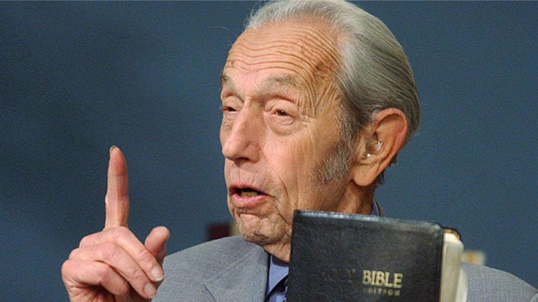 Dec. 12, 2002: Harold Camping speaks while holding the Bible, in San Leandro, Calif. A loosely organized Christian movement has spread the word around the globe that Jesus Christ will return to earth on Saturday, May 21, 2011, to gather the faithful into heaven. While the Christian mainstream isn't buying it, many other skeptics are believing it. The prediction originates with Camping, the 89-year-old retired civil engineer, who founded Family Radio Worldwide, an independent ministry that has broadcasted his prediction around the world.
