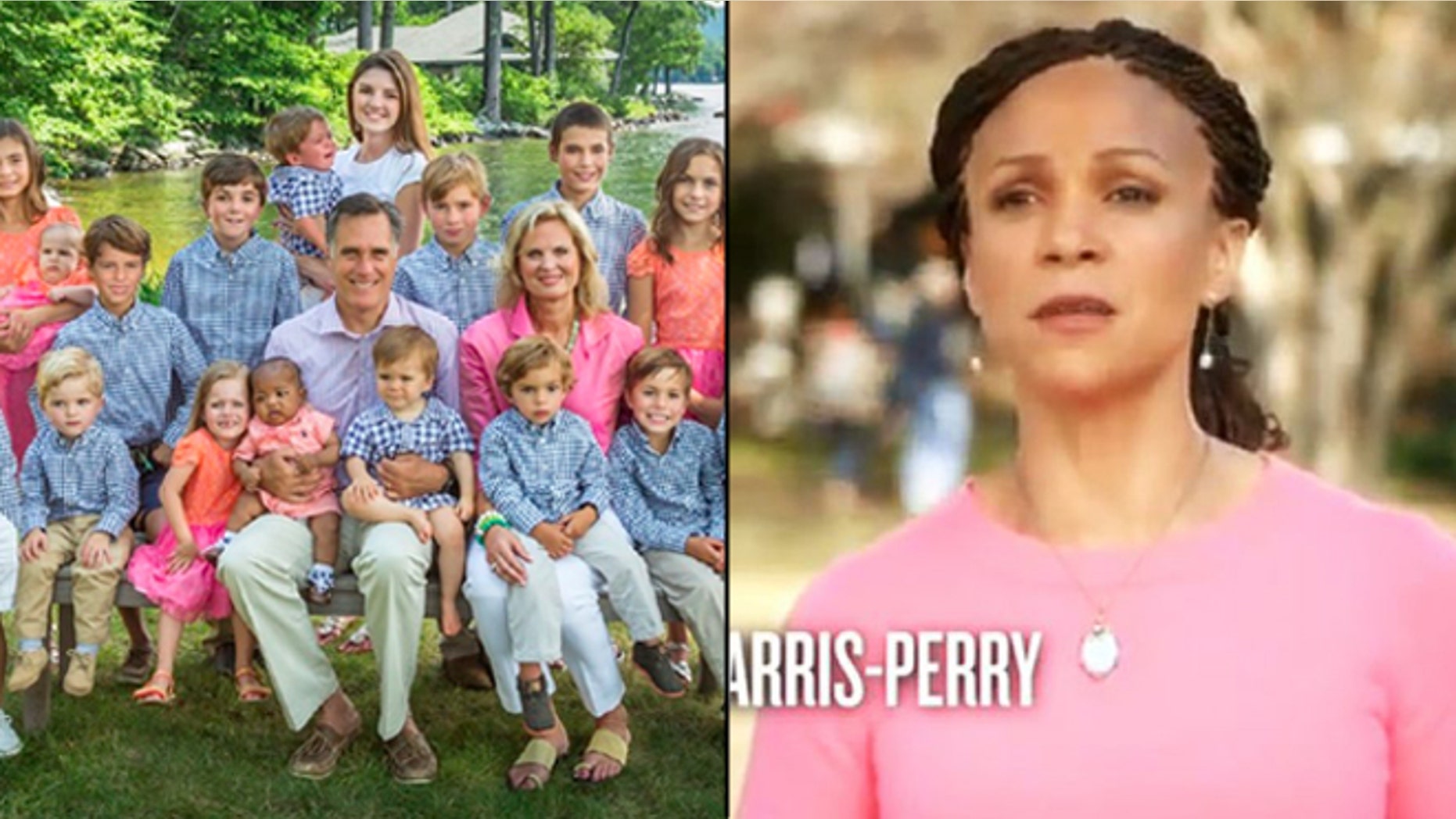 At left is a family photo released by Mitt Romney; at right is MSNBC host Melissa Harris-Perry.