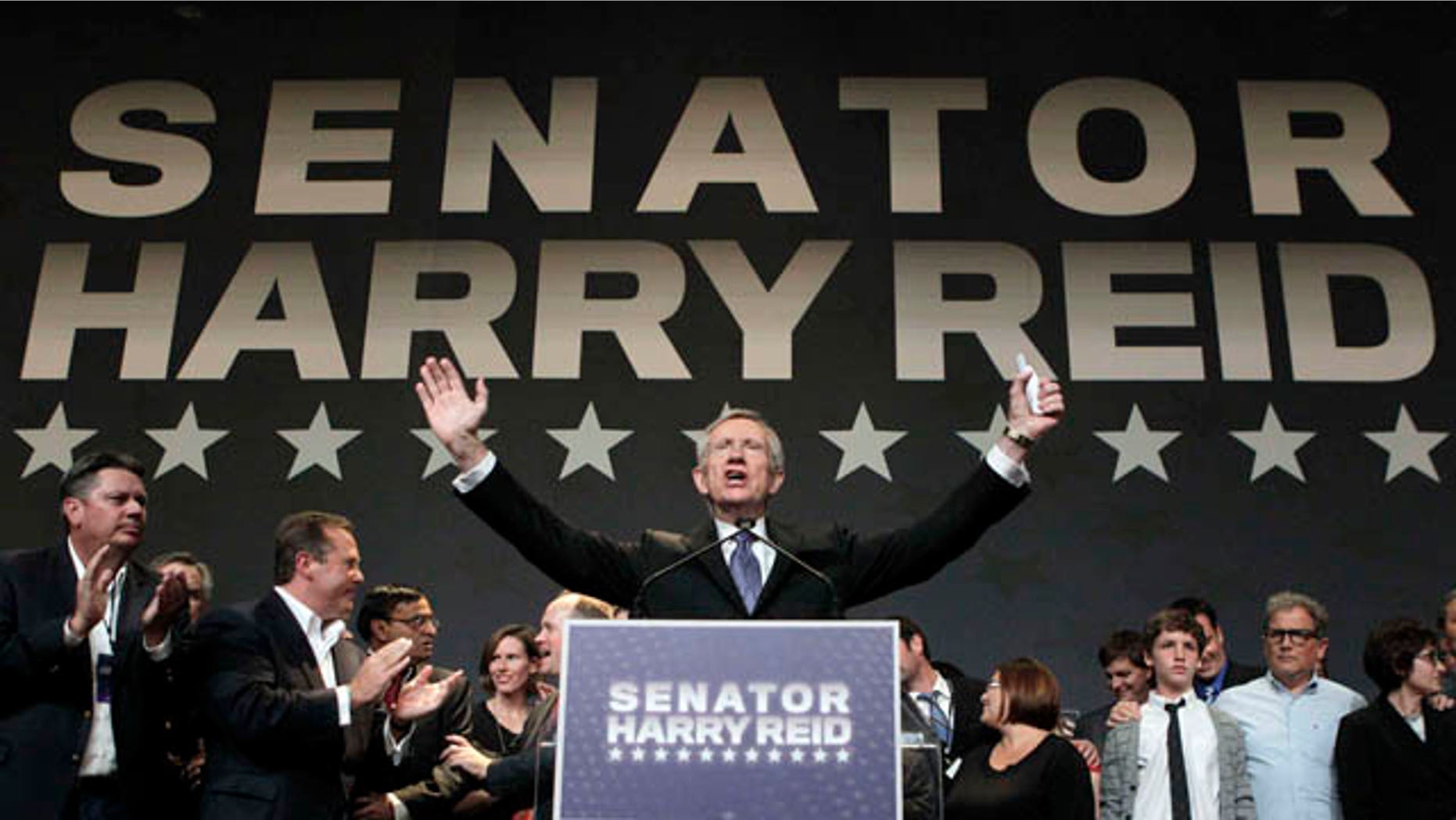 Nov. 2: Sen. Harry Reid, D-Nev., speaks after defeating Sharron Angle to win re-election at the Nevada State Democratic election night in Las Vegas.