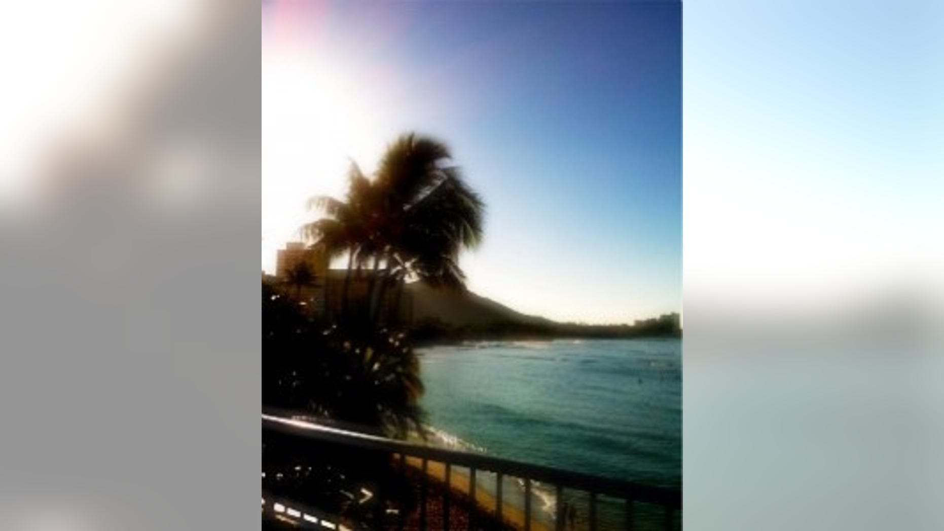 Our view of Diamond Head from the balcony where the White House press corps is working while President Obama is on vacation (photo by Eve Zibel)