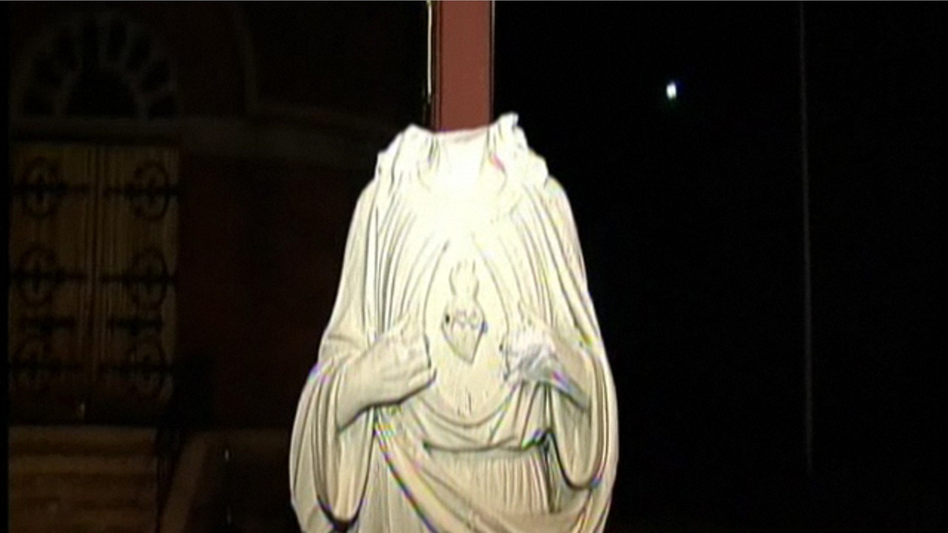 Jan. 25: The statue of Jesus outside the Blessed Mother Teresa of Calcutta at St. Margaret's church is seen after vandals knocked off the head.