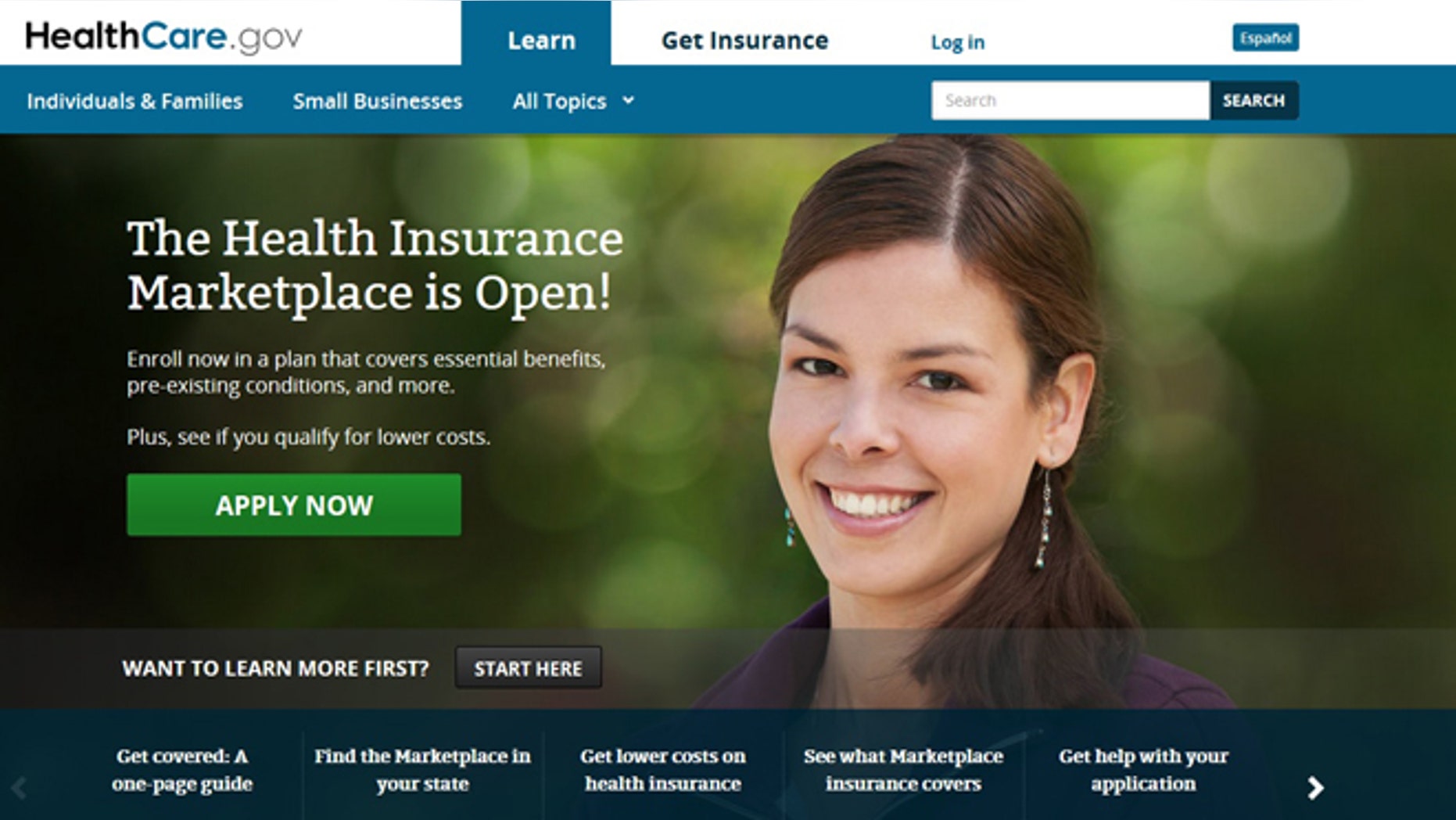 A screenshot of the HealthCare.gov website, which has experienced numerous glitches since it was launched Oct. 1.