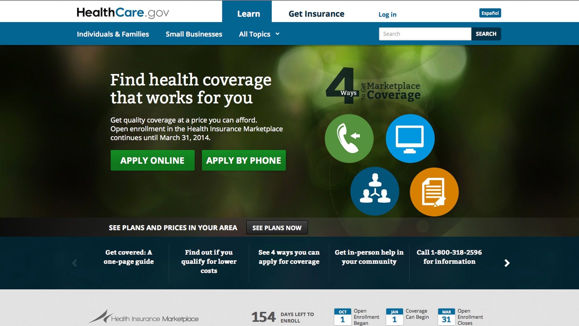 This screenshot made Monday, Oct. 28, 2013 of HealthCare.gov. With website woes ongoing, the Obama administration Monday granted a six-week extension until March 31, 2014 for Americans to sign up for coverage next year and avoid new tax penalties under the president's health care law.