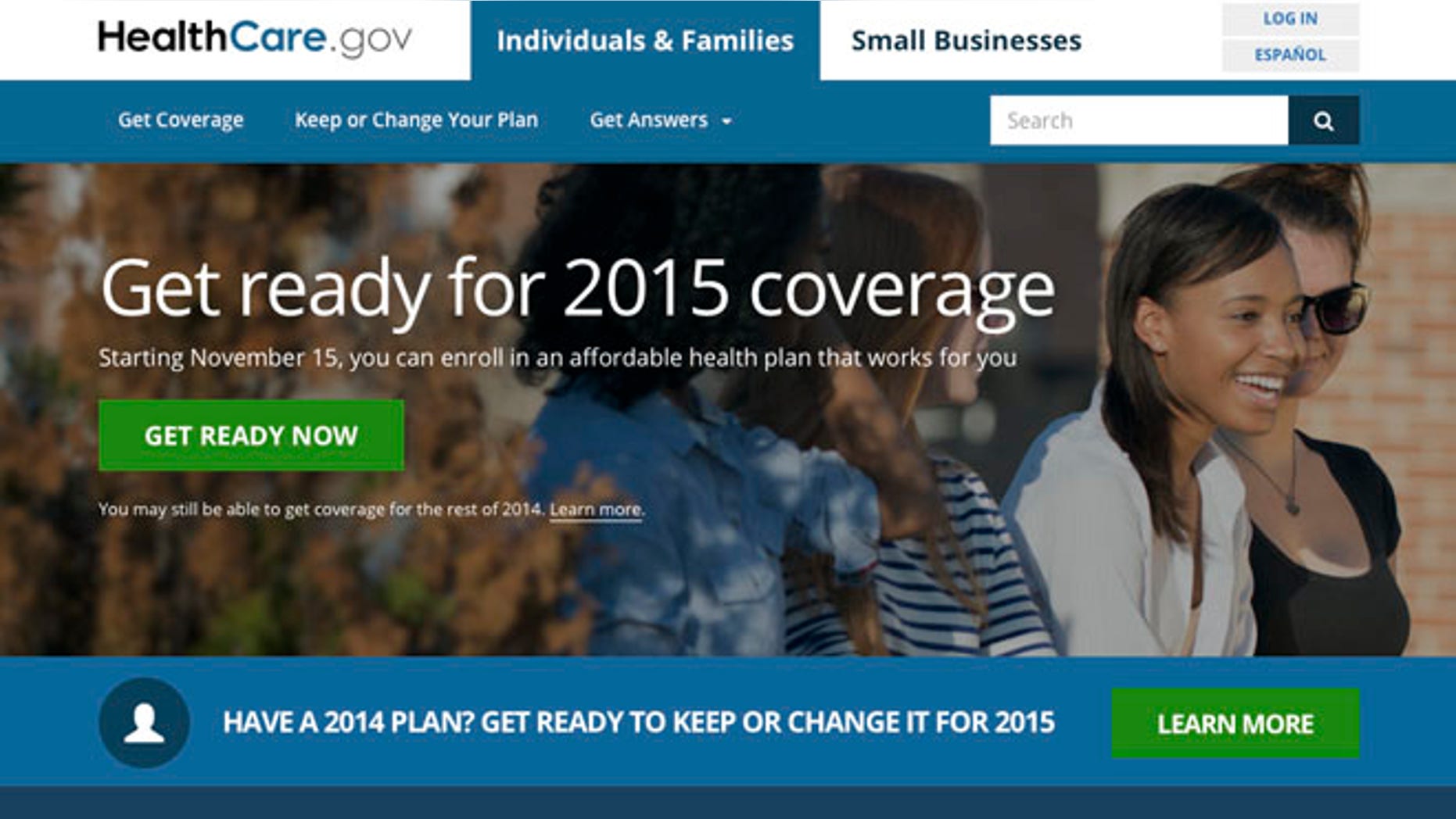 Oct. 8, 2014: This image shows the website for updated HealthCare,gov, a federal government website managed by the U.S. Centers for Medicare & Medicaid Service