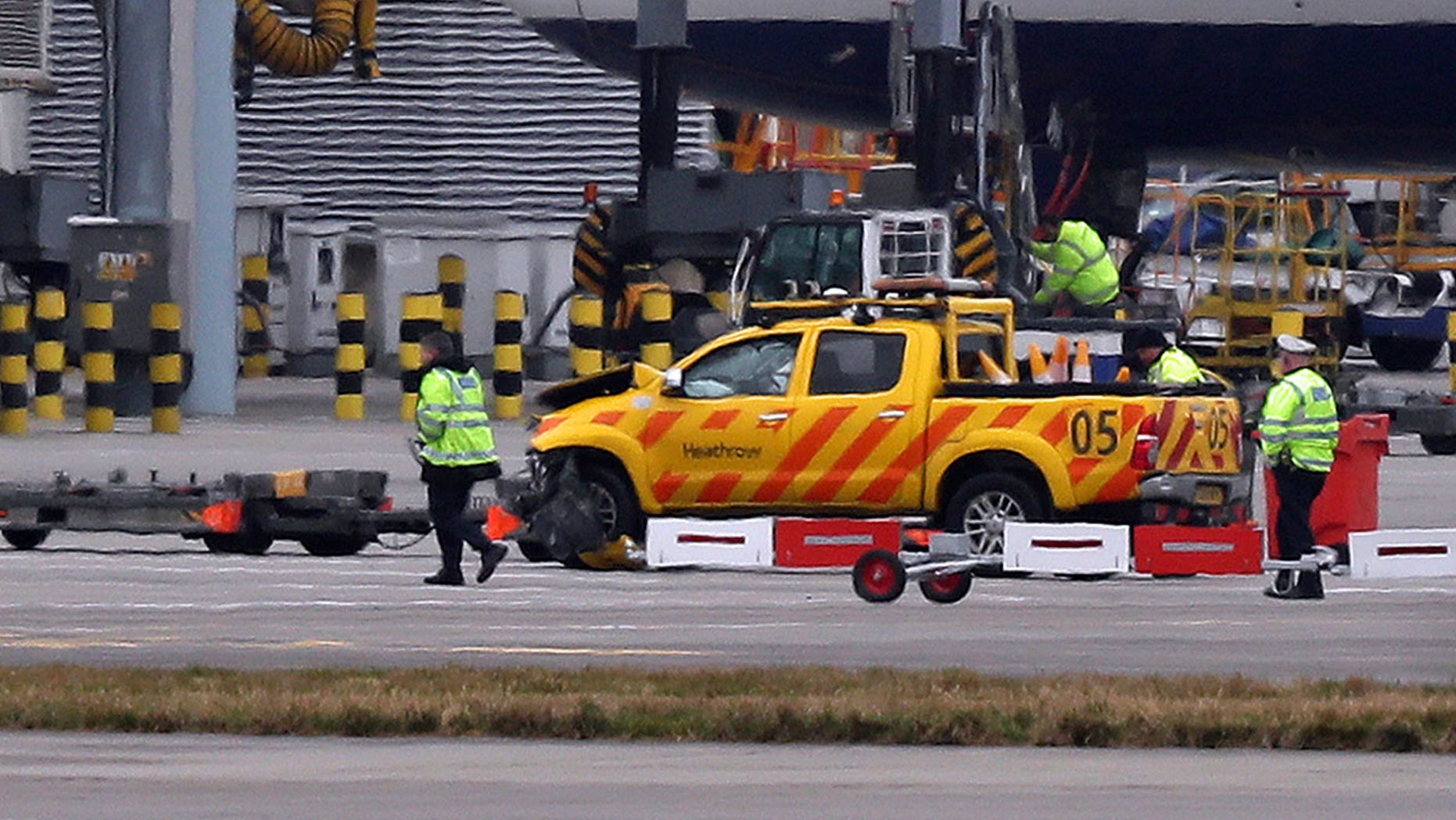 The two men were injured after the vehicles collided on the airfield, Heathrow confirmed. One suffered non-life-threatening injuries, the other died after being rushed to the hospital.