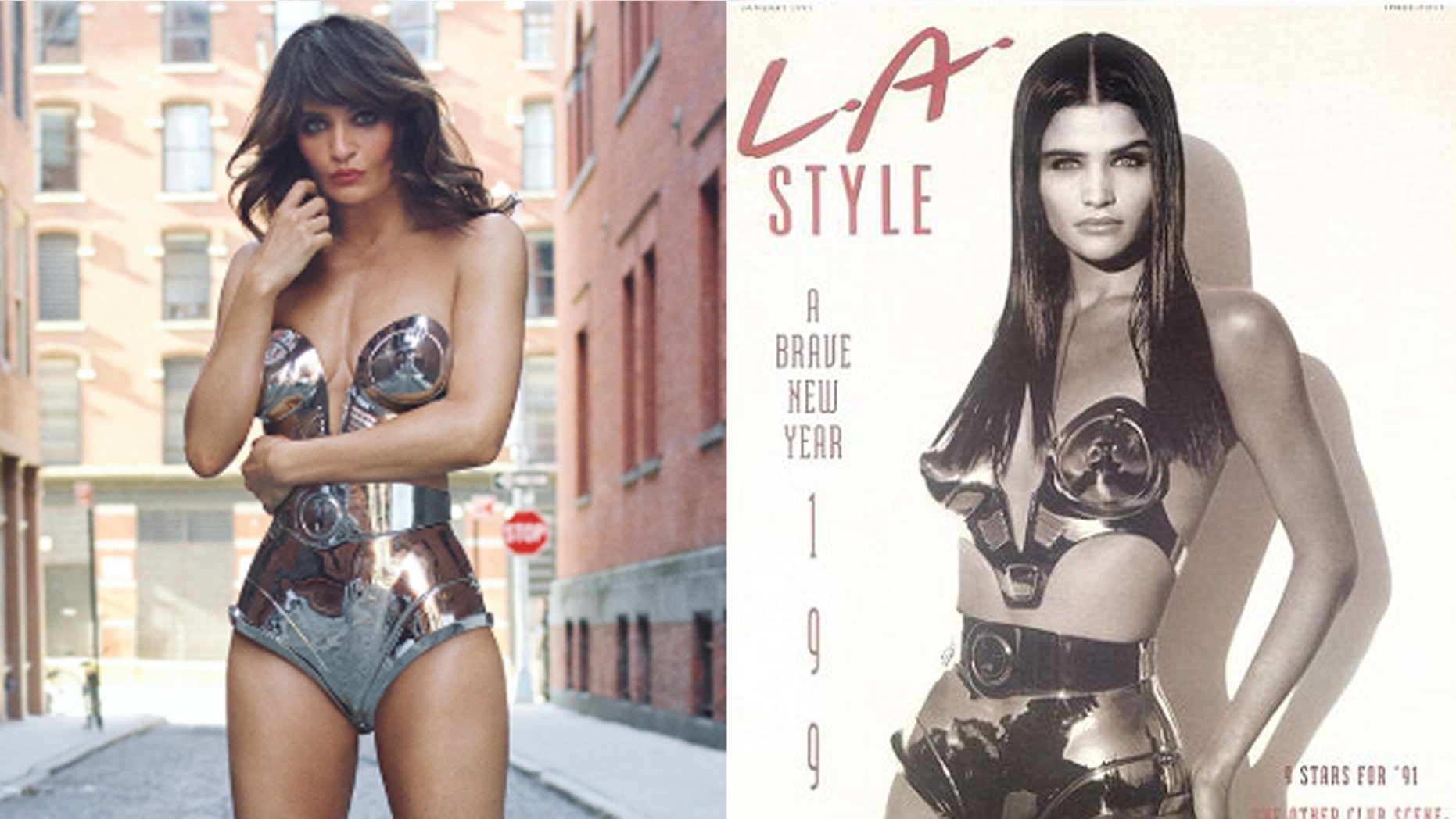 A 49-year-old Helena Christensen strikes a pose in the exact same metal bikini that she did in almost 27 years ago.