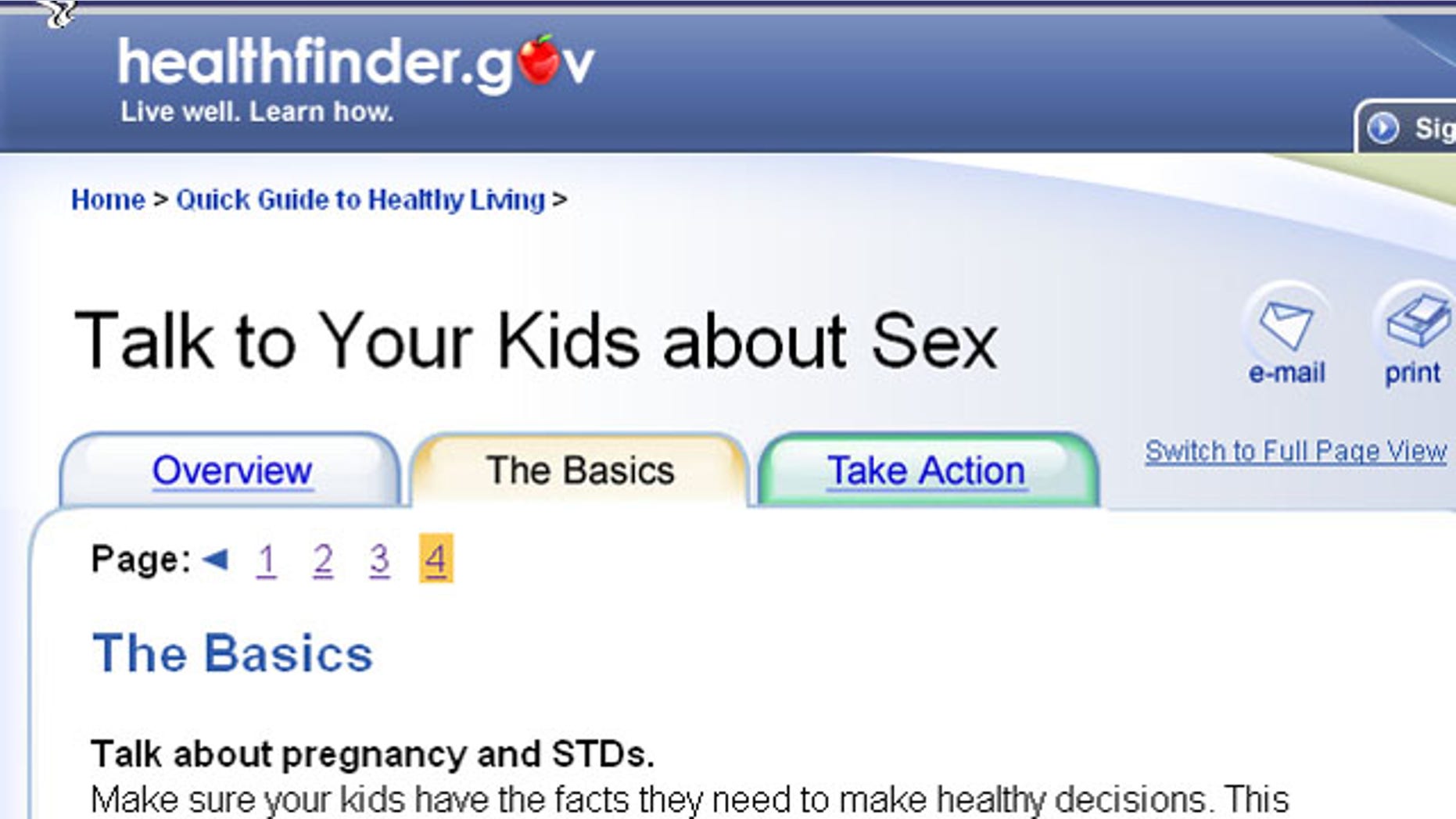 Shown here is a health guide on the Department of Health and Human Services website.