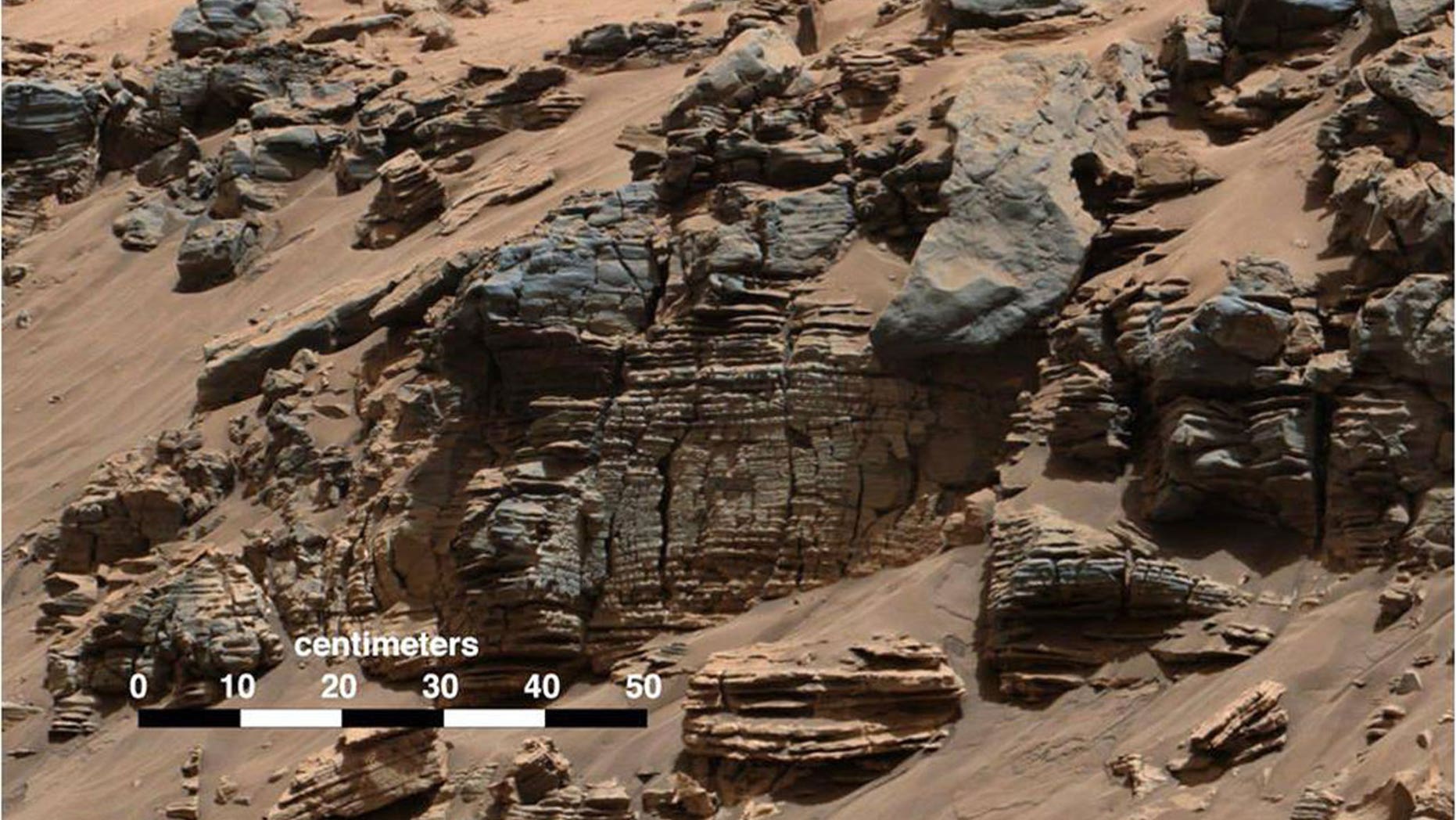 This image by NASA's Mars rover Curiosity shows very fine-grained sediments, which fell down through the water of a lake that existed inside the Red Planet's Gale Crater billions of years ago