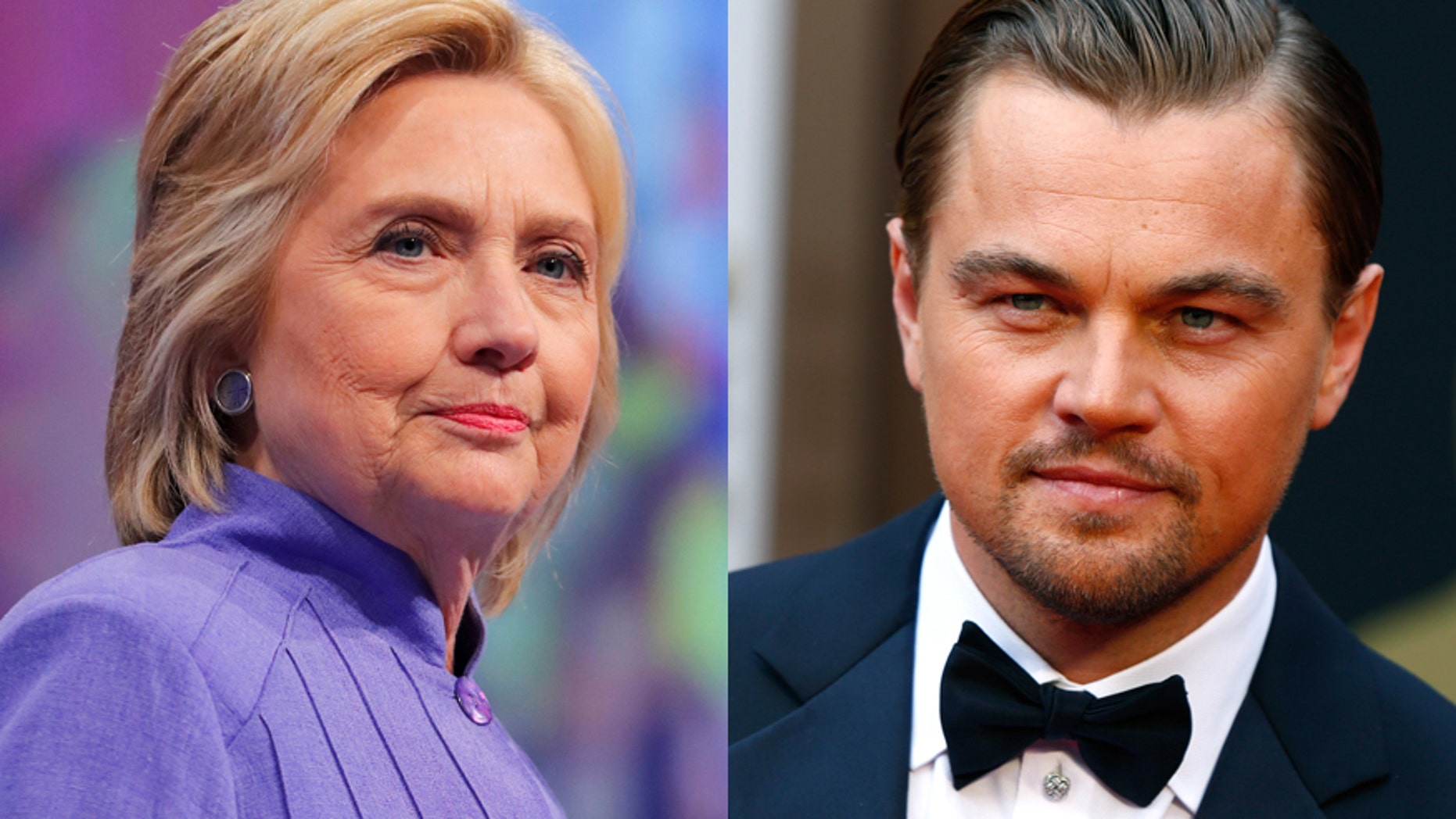 Hillary Clinton (left) and actor Leonardo DiCaprio.