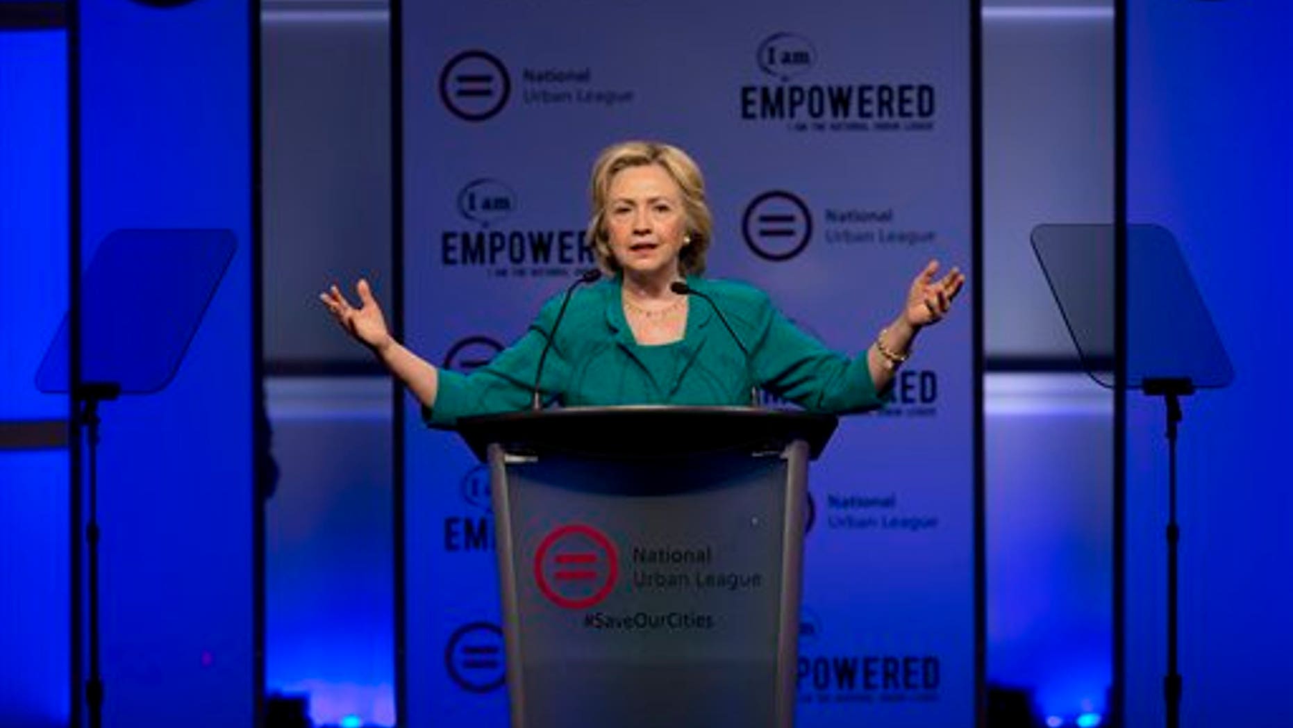 Democratic presidential candidate Hillary Rodham Clinton speaks before the National Urban League, Friday, July 31, 2015, in Fort Lauderdale, Fla. (AP Photo/Wilfredo Lee)