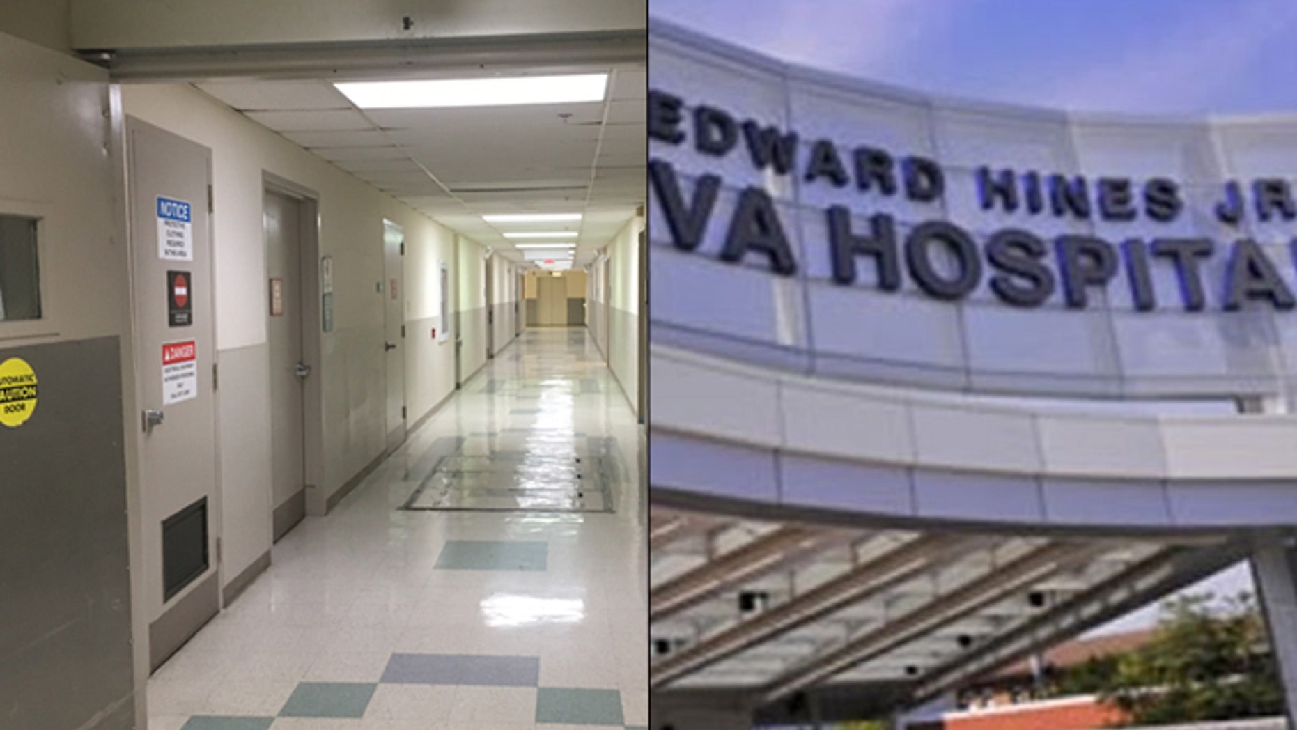 At left, the hallway leading up to the morgue at the Edward Hines Jr. VA Hospital.