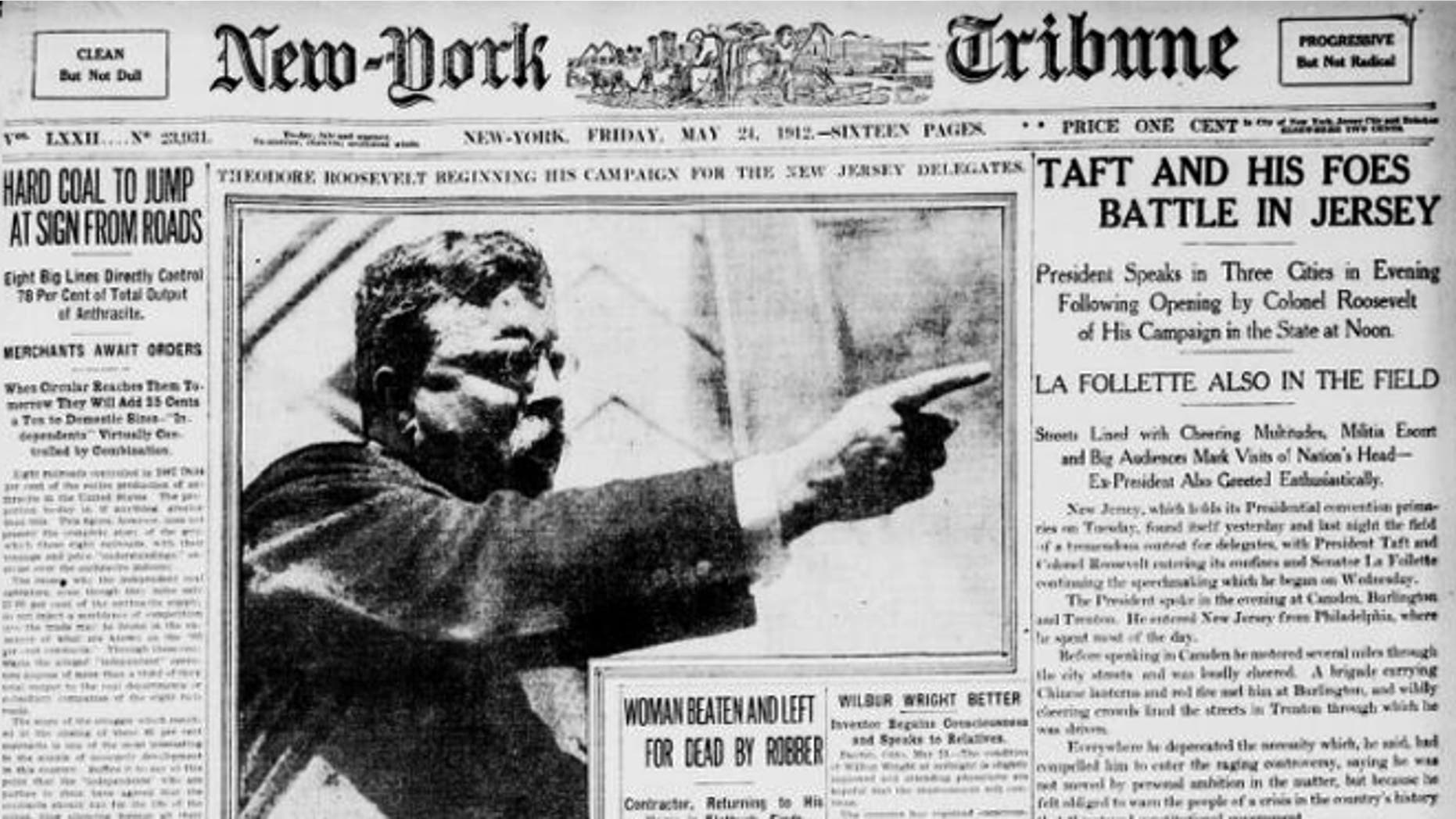 The May 24, 1912 New-York Tribune said Teddy Roosevelt was beginning a campaign for office.