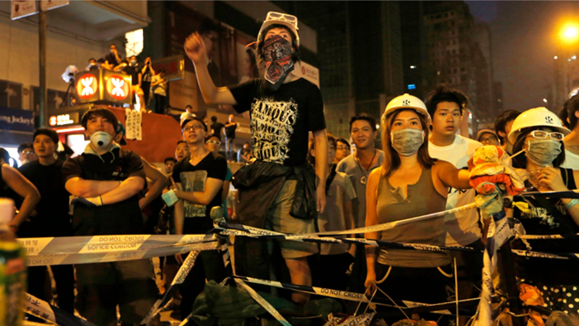 Oct. 5, 2014: Pro-democracy protesters stage a rally on a occupied road in Mong Kok district, Hong Kong. (AP)