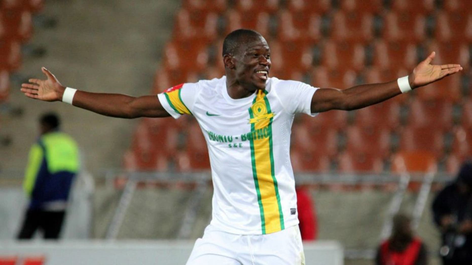 POLOKWANE, SOUTH AFRICA - MAY 07: Hlompho Kekana of Mamelodi Sundowns celebrates his goal during the Absa Premiership match between Black Leopards and Mamelodi Sundowns at Peter Mokaba Stadium on May 07, 2013 in Polokwane, South Africa. (Photo by Philip Maeta/Gallo Images)