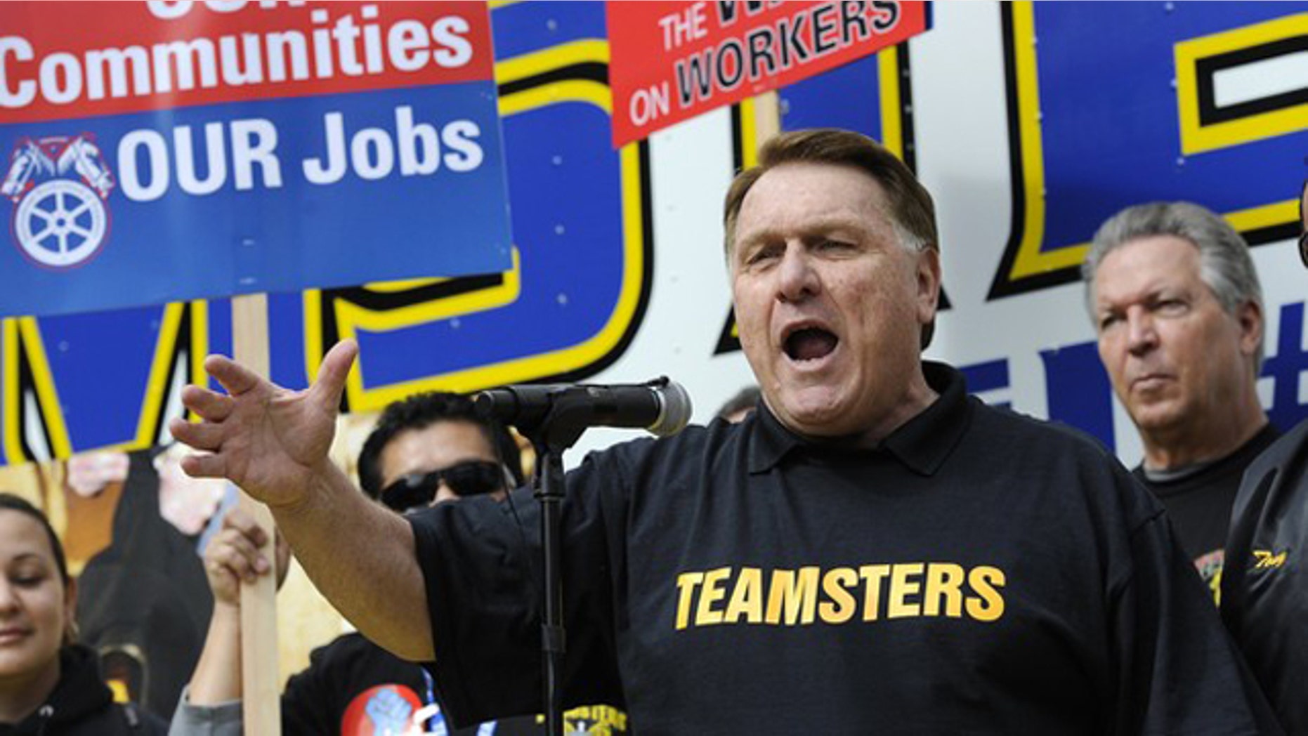 Teamsters President James Hoffa Jr. speaks during a march and rally in Los Angeles March 26.