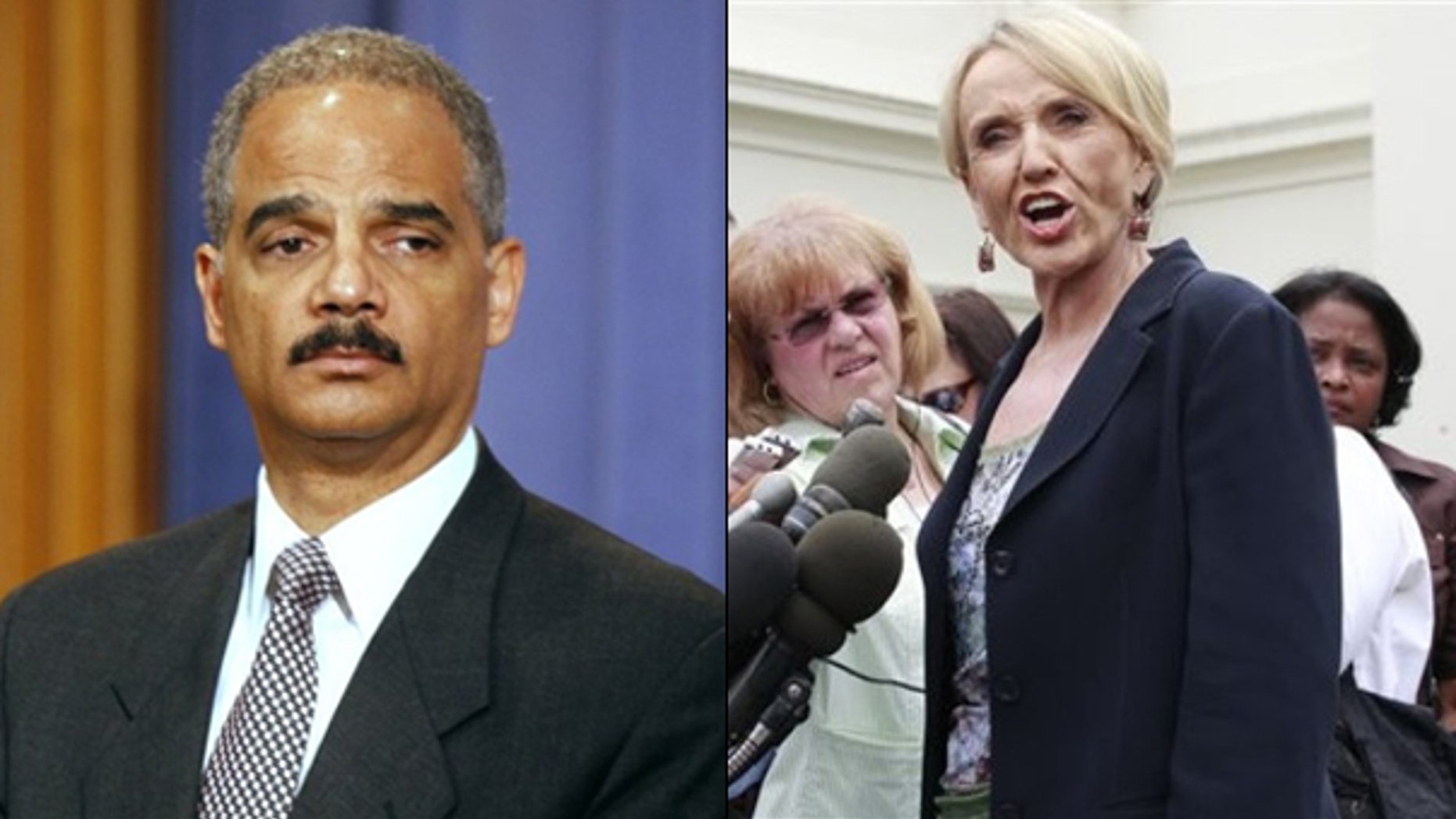Shown here are Attorney General Eric Holder and Arizona Gov. Jan Brewer. (AP Photos)