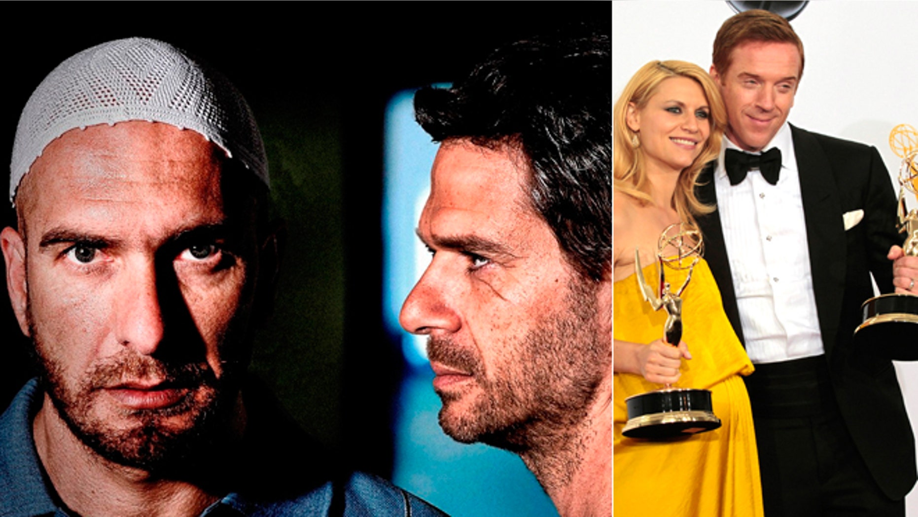 Actors in Israel's "Hatufim" are show, left, and Claire Danes and Damian Lewis display their Emmys for their roles in the U.S. show "Homeland."