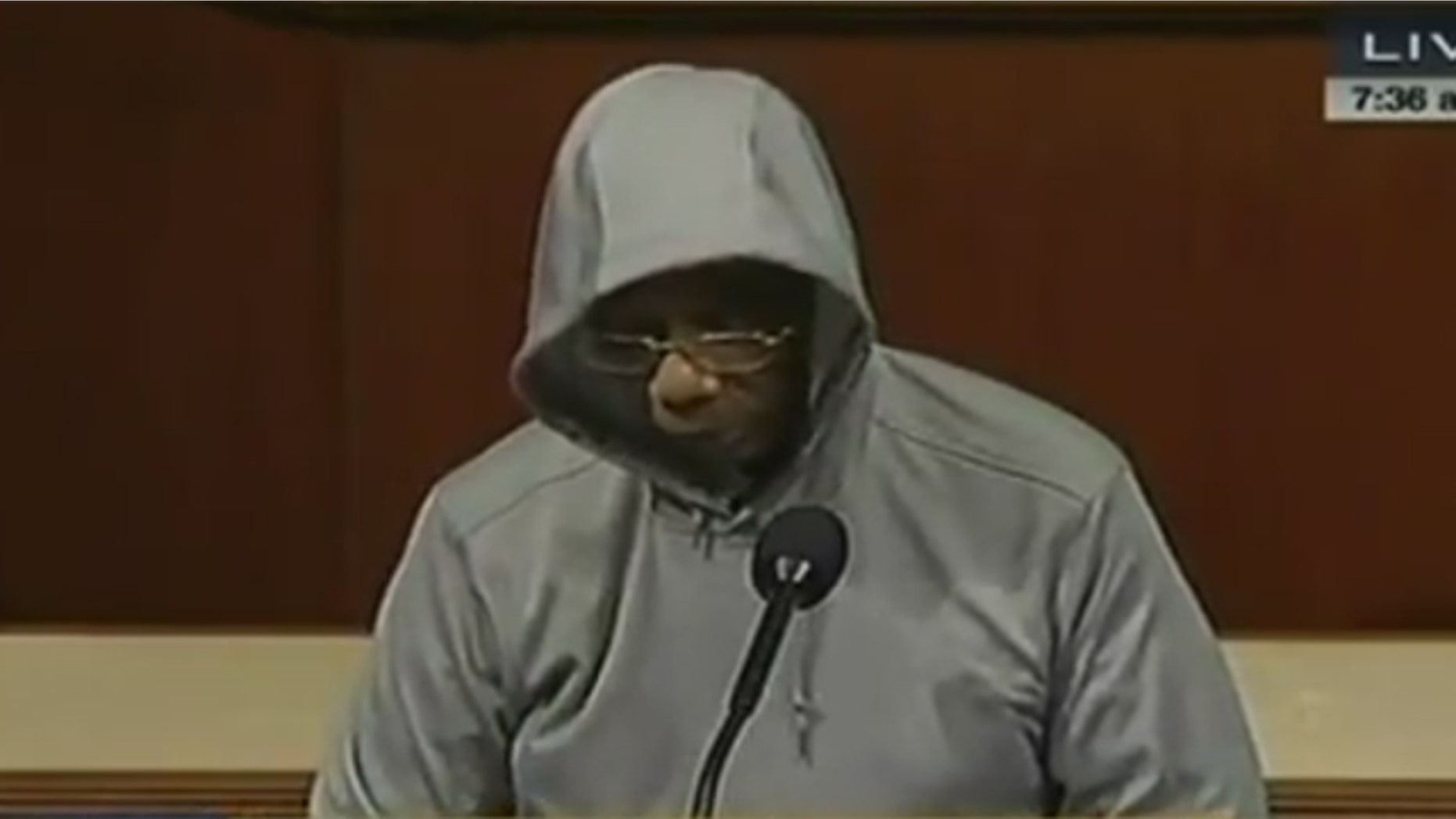 March 28, 2012: Rep. Bobby Rush wears a hoodie on the House floor, as he protests the killing of Florida teen Trayvon Martin.