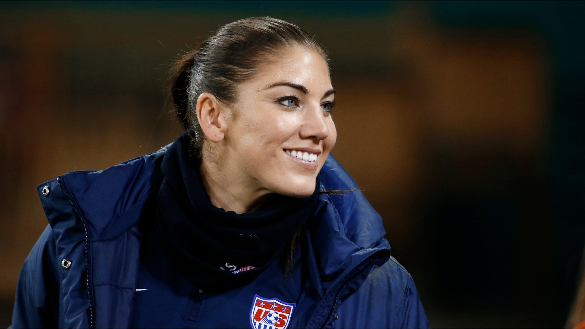 Oct. 20, 2014: U.S. goalkeeper Hope Solo stands on the sidelines before a CONCACAF soccer match against Haiti in Washington.