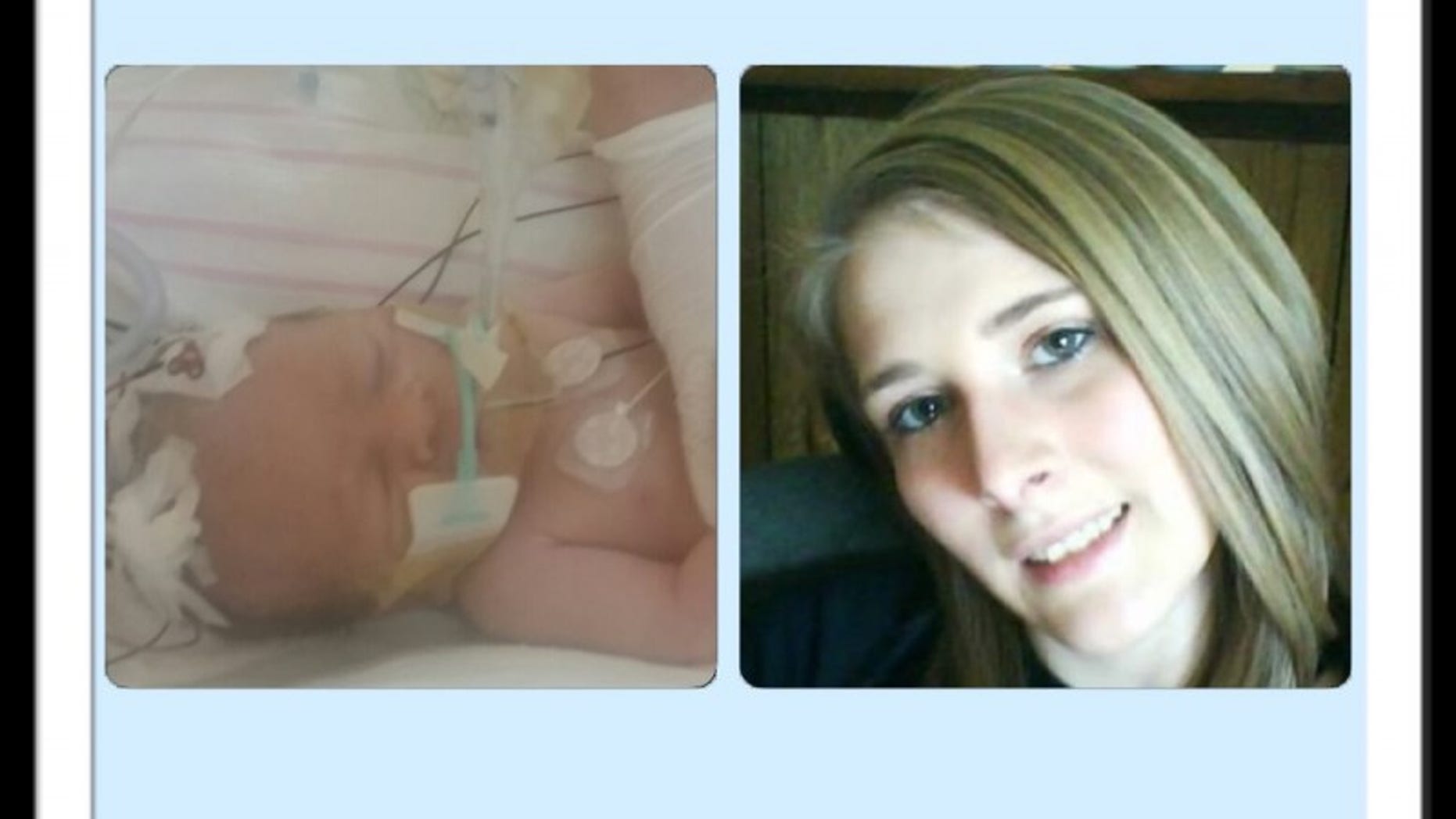 Maddyson was born via emergency C-section after her mother, Sarah, pictured right, was killed en route to the hospital.