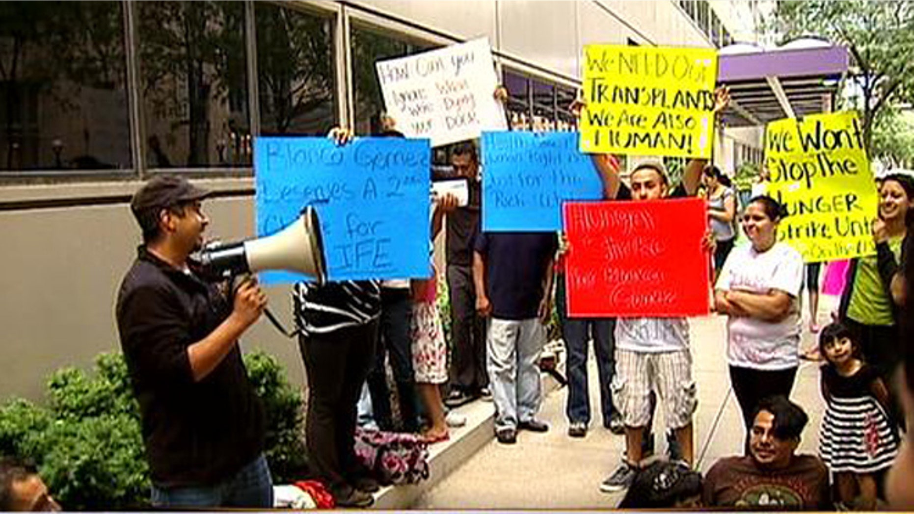Protesters outside the Northwestern Memorial Hospital in Chicago.