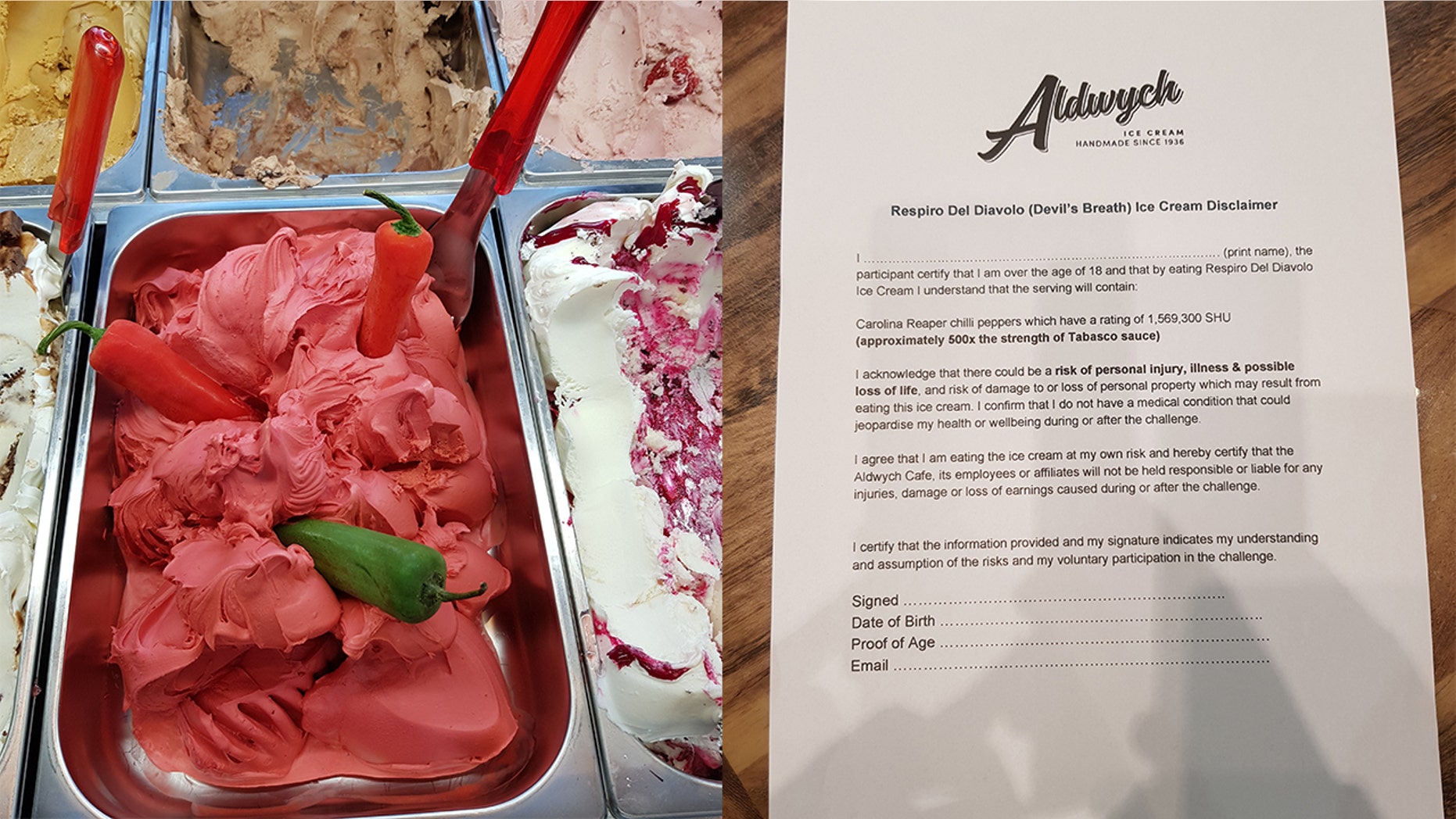 This fiery chili pepper ice cream, called Breath of the Devil, is so hot, it requires customers sign a disclaimer before consuming.