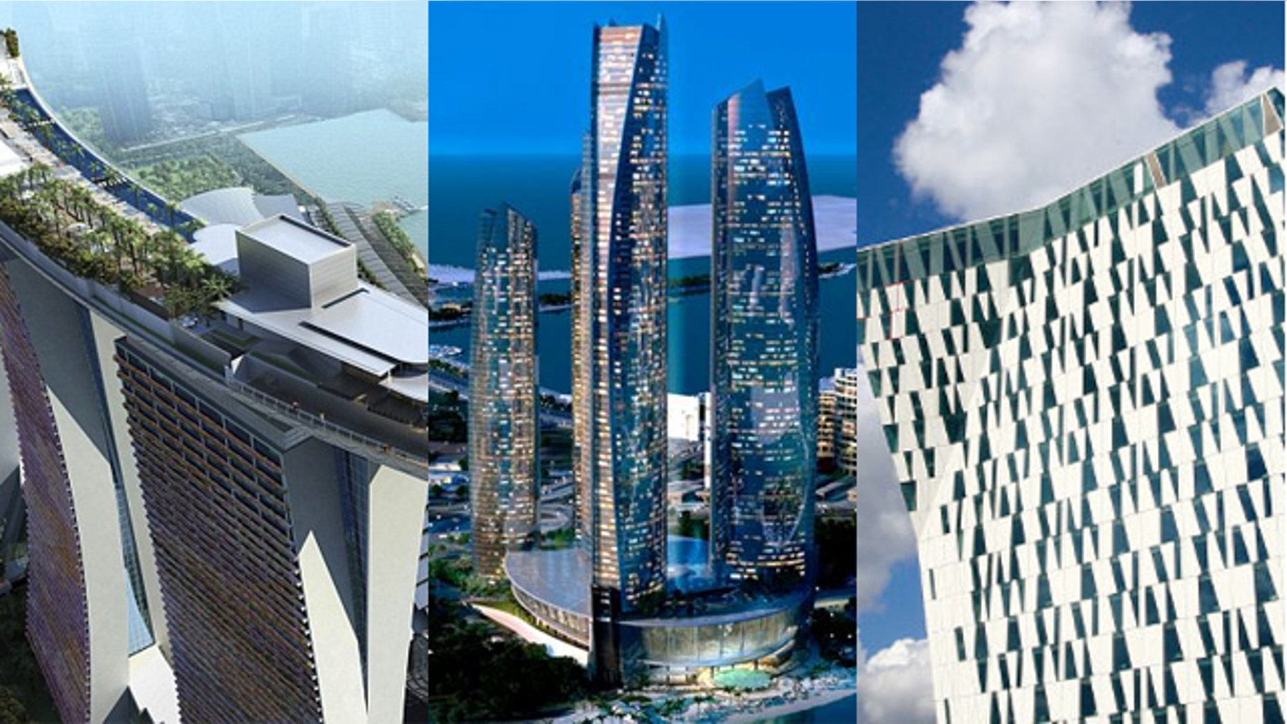 Singapore's Marina Bay Sands, Yas Viceroy Hotel in Abu Dhabi and the Bella Sky Comwell in Copenhagen.