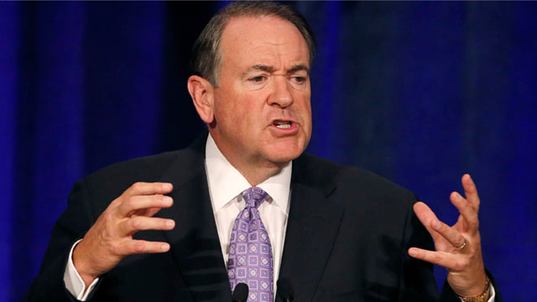 May 15, 2015:Republican presidential candidate and former Arkansas Gov. Mike Huckabee speaks in Scottsdale, Ariz.