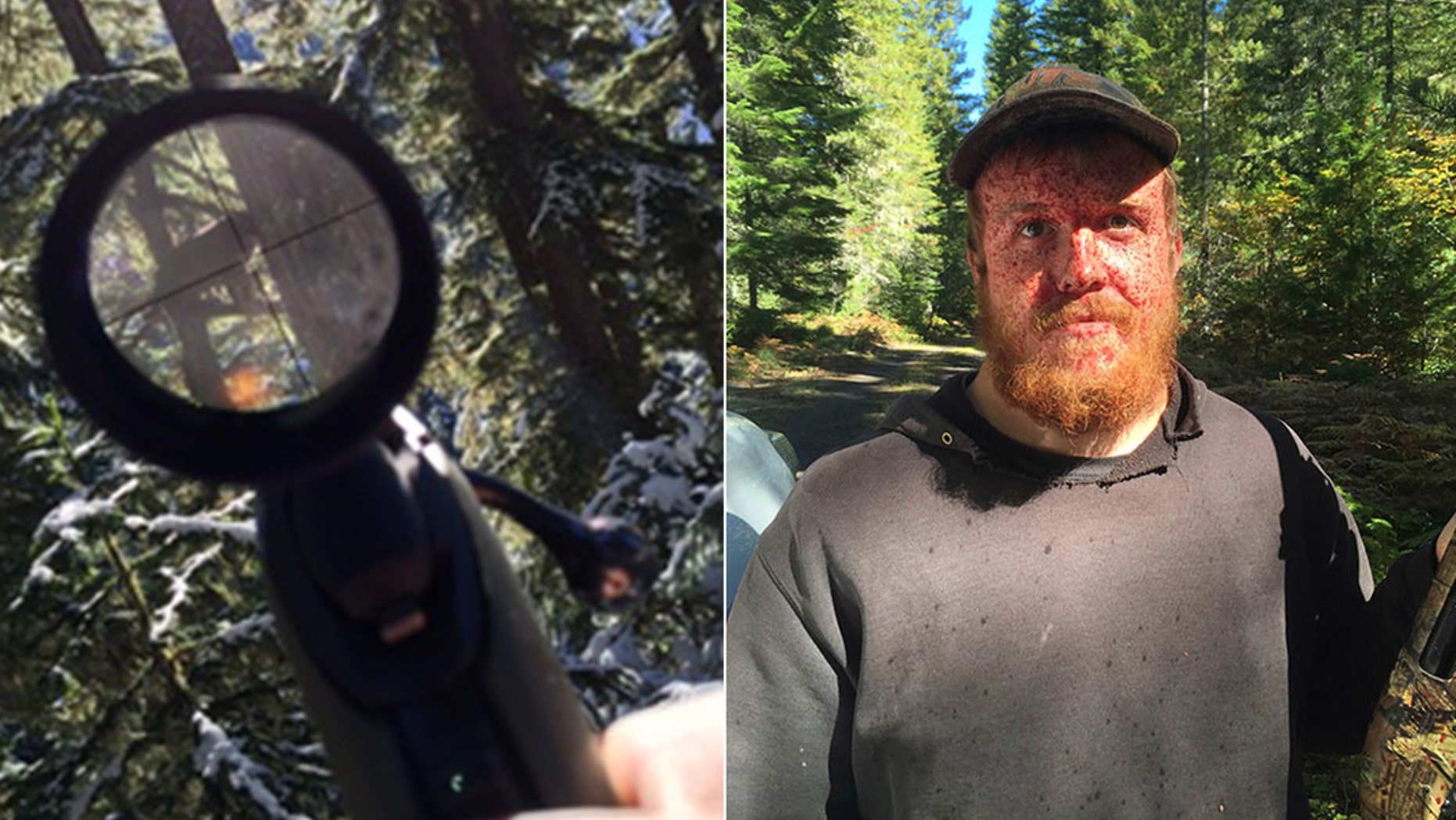 William Haynes is pictured on the right with a camouflaged shotgun he allegedly used to kill bears, according to The Seattle Times.