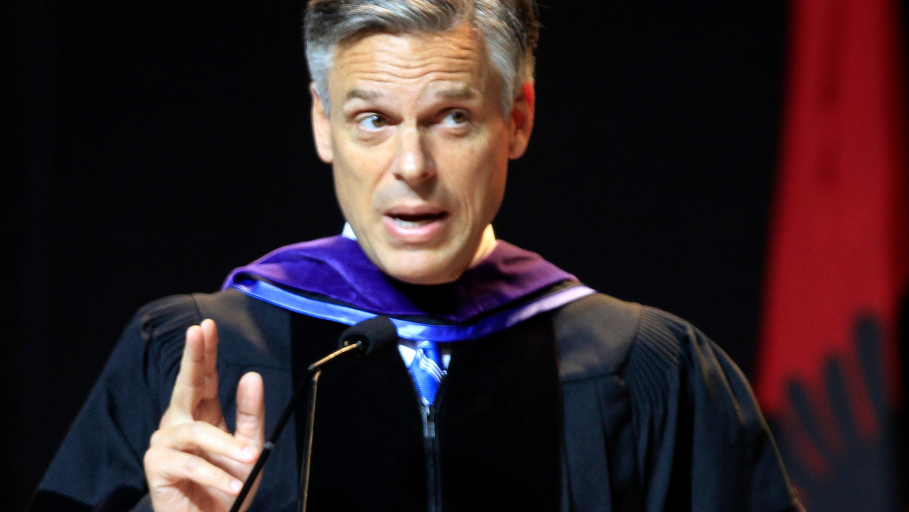 Possible 2012 presidential hopeful, former Republican Gov. Jon Huntsman, Jr., of Utah gives a commencement address to more than 1,000 students at Southern New Hampshire University, Saturday, May 21, 2011 in Manchester, N.H. (AP)