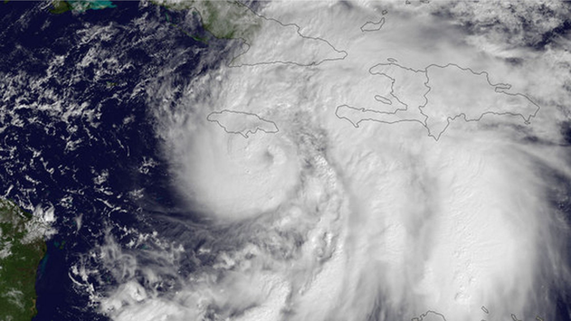 NOAA's GOES East satellite snapped this image of Hurricane Sandy at 10:45 a.m. EDT (1445 UTC) on Oct. 24, 2012, as it was headed for landfall on Jamaica.