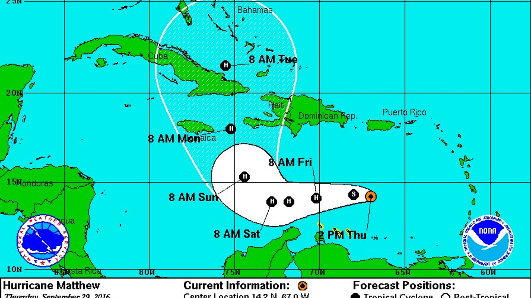 Hurricane Matthew's projected path