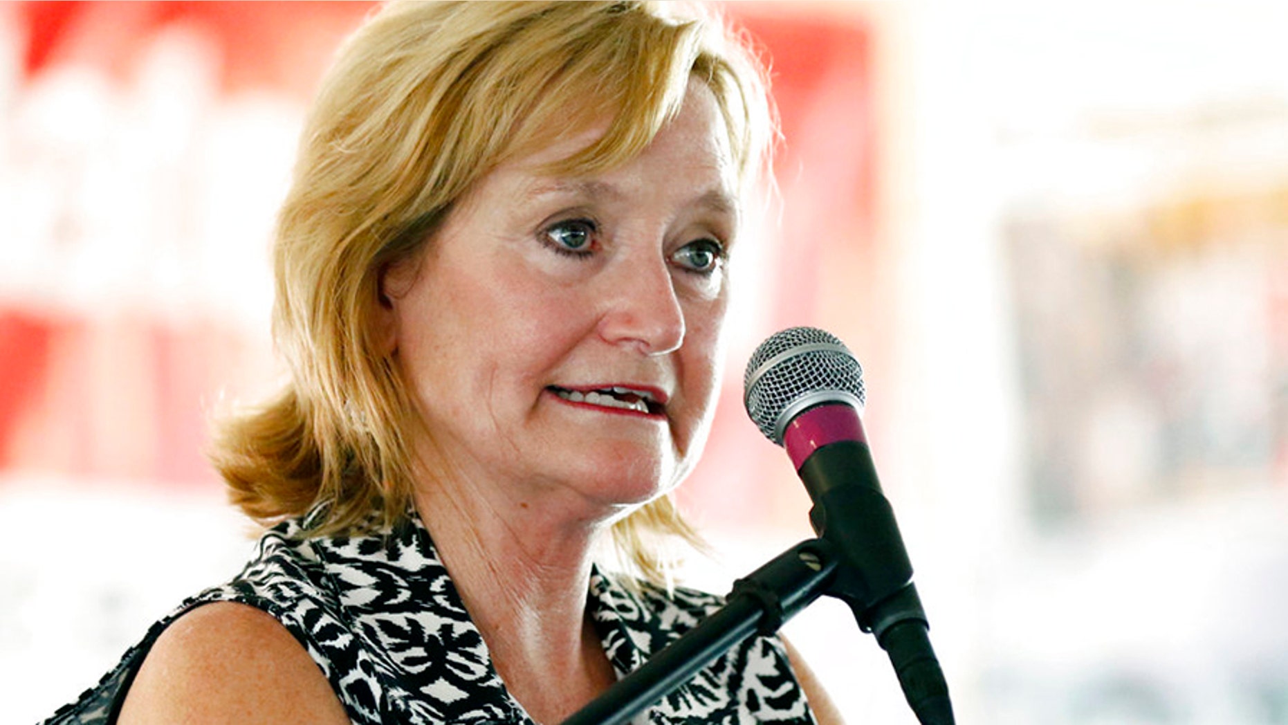 FILE - In this July 27, 2017, file photo Mississippi Commissioner of Agriculture and Commerce Cindy Hyde-Smith speaks at the Neshoba County Fair in Philadelphia, Miss. The state's governor will appoint Hyde-Smith as Mississippi's first female member of Congress to fill the Senate vacancy that will soon be created when Sen. Thad Cochran retires, three state Republicans told The Associated Press on Tuesday, March 20, 2018. (AP Photo/Rogelio V. Solis, File)