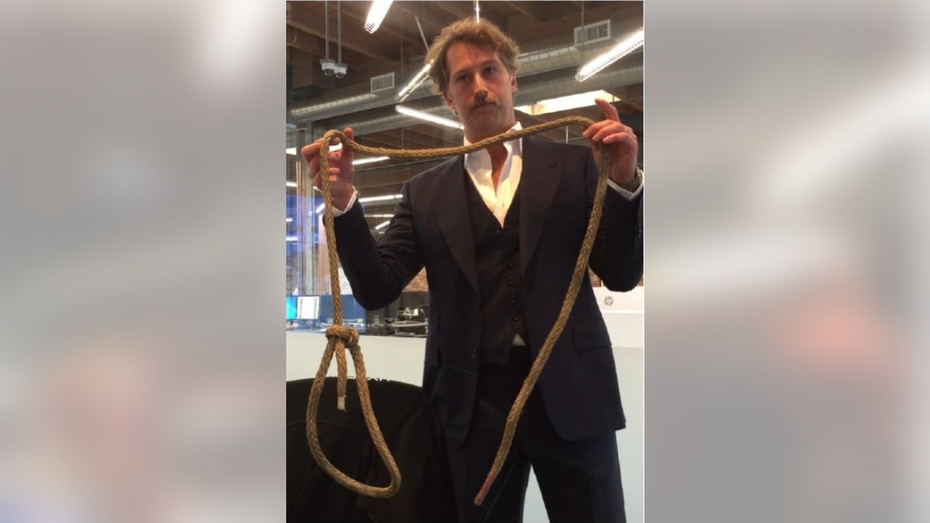 Former Hyperloop One CTO Brogan BamBrogan with the noose allegedly placed on his office chair (Image from lawsuit against Hyperloop One).