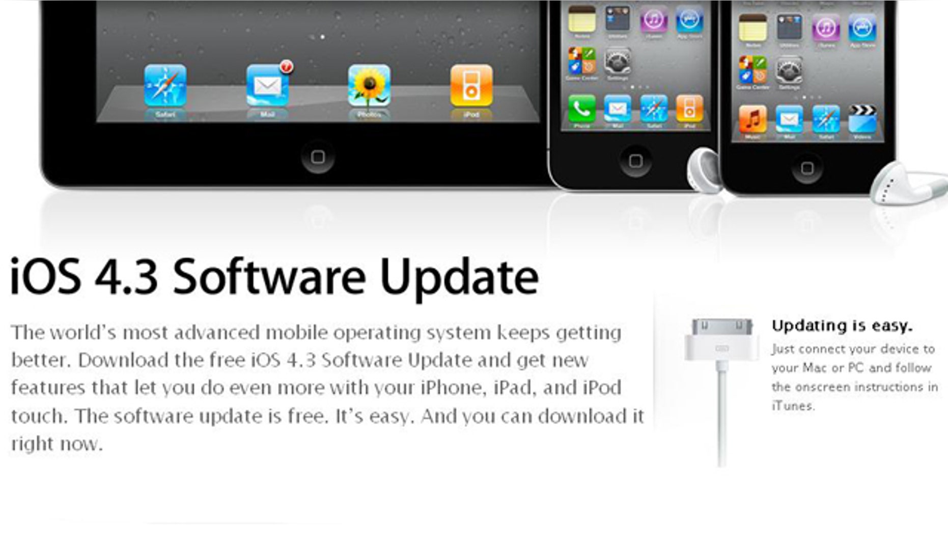 Apple Releases iOS 4.3 update for iPhones, iPads and iPods -- a free update that adds new features and boosts performance, the company said.
