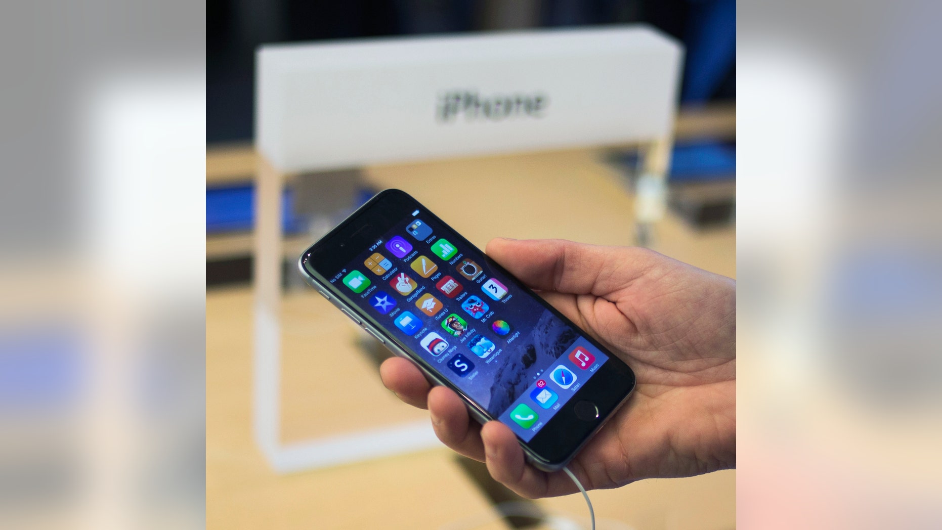 File photo - A customer holds an iPhone 6 on display at the Fifth Avenue Apple store on the first day of sales in Manhattan, New York Sept. 19, 2014.