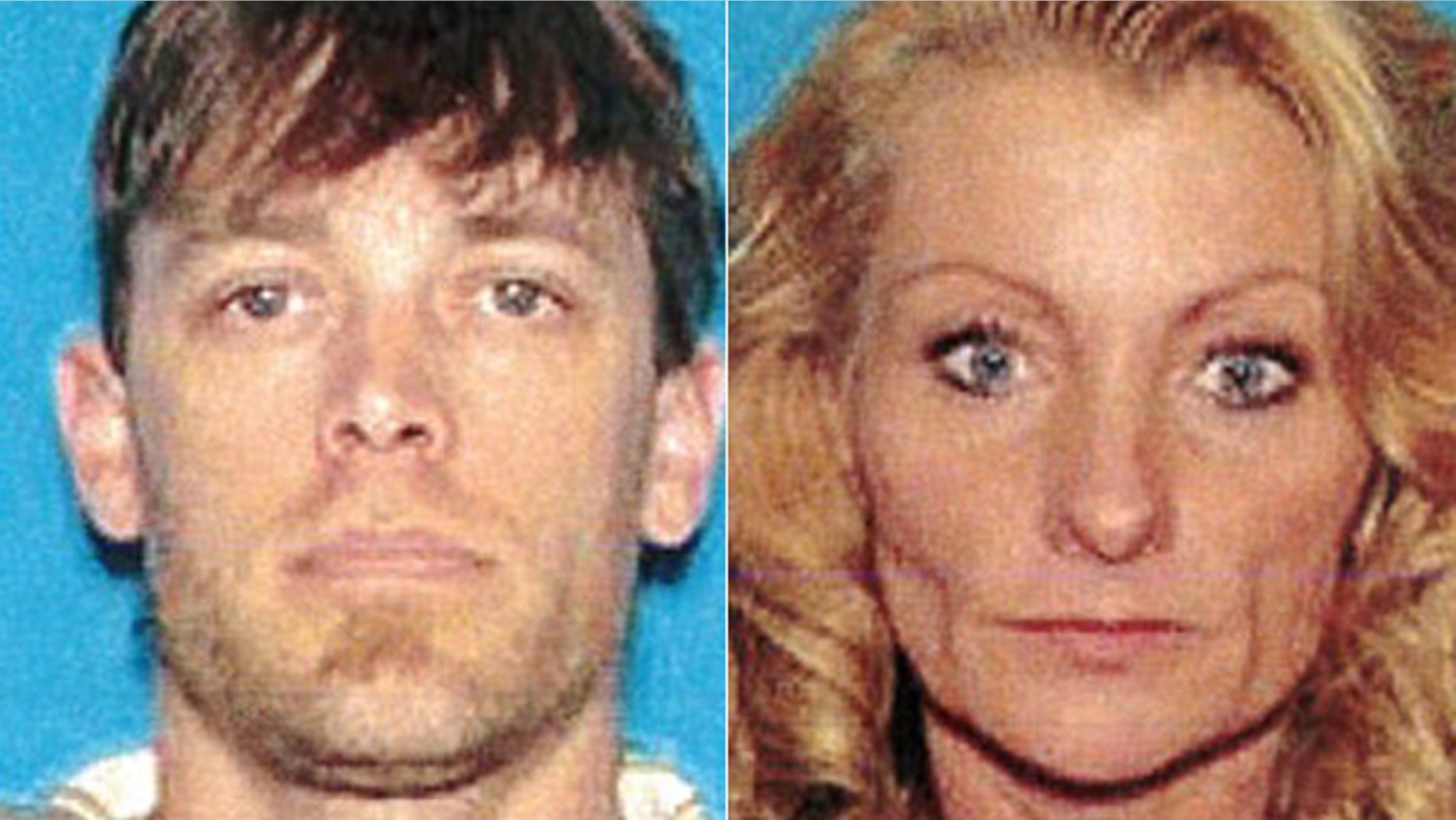 These undated photos show Jeremy White, who was wanted for second-degree murder, and Deena Aday, who is believed to be accompanying him.