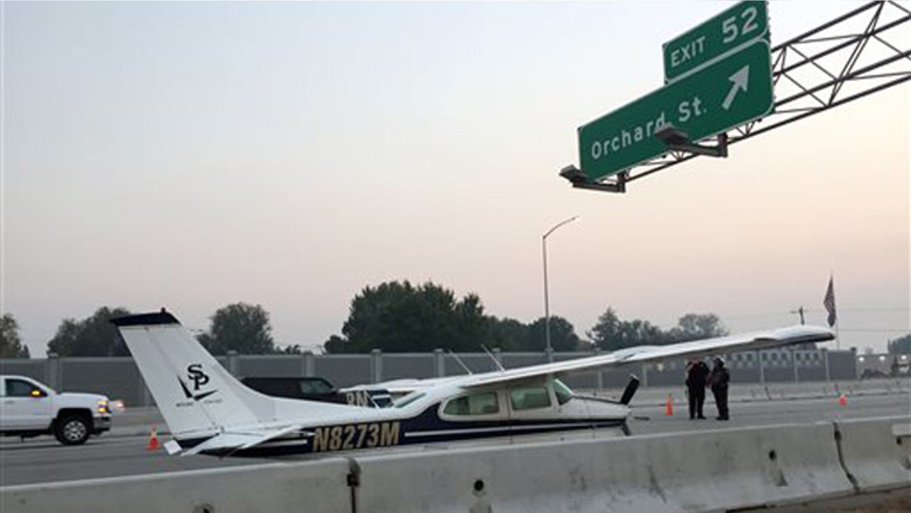Oct. 13, 2015: A small plane makes an emergency landing on I-84 in Boise, Idaho.