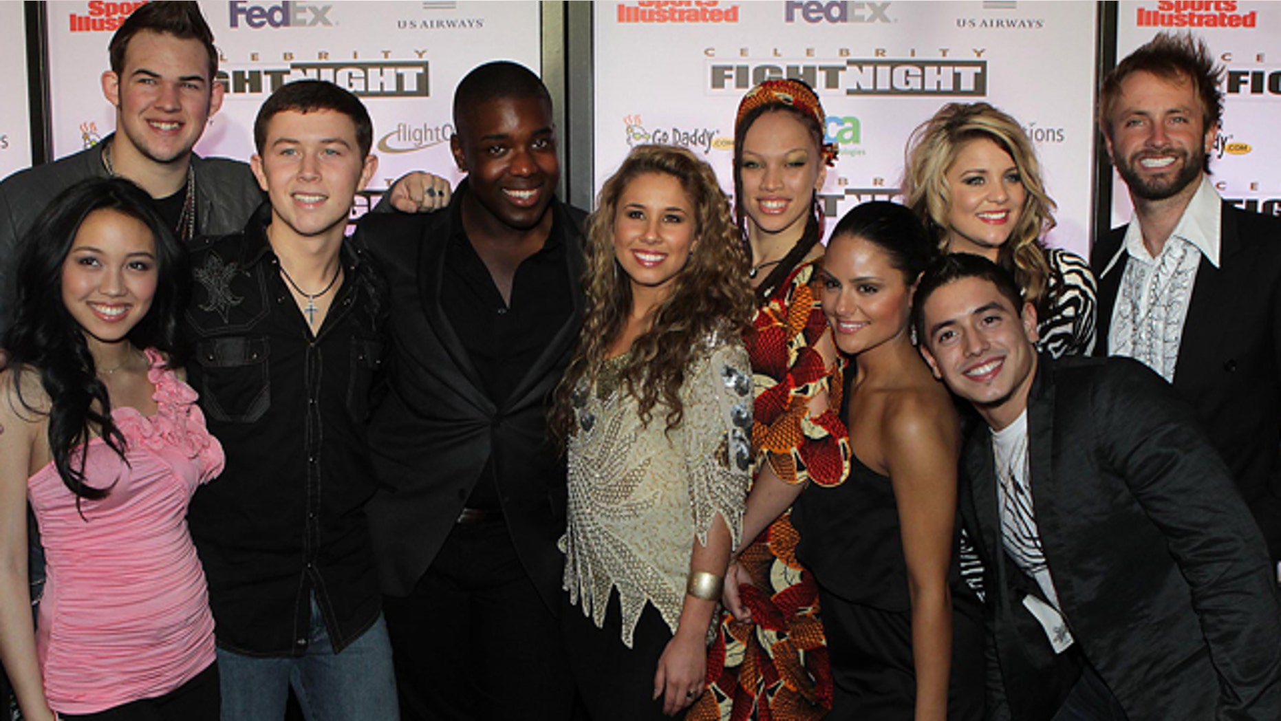 American Idol's Top Ten singers (left to right) Thia Megia, James Durbin, Scotty McCreery, Jacob Lusk, Haley Beinhart, Naima Adedapo, Pia Toscano, Stefano Langone, Lauren Alaina and Paul McDonald arrive at Muhammad Ali Celebrity Fight Night XVII on Saturday March. 19, 2011, in Phoenix.