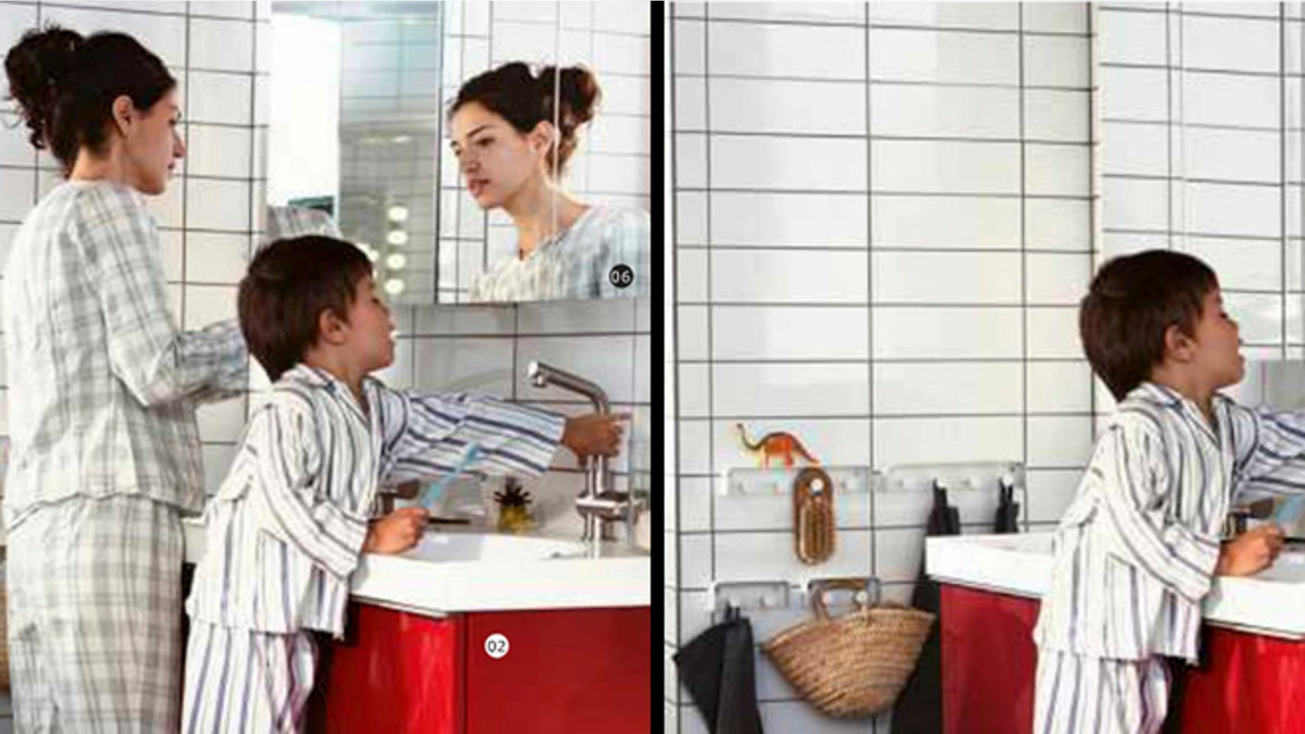 Monday Oct. 1, 2012: This is two photos made available by Ikea in Sweden and taken from Swedish, left, and Saudi Arabian, right, IKEA catalogue for 2013. Ikea is being criticized for deleting images of women from the Saudi version of its furniture catalogue, a move the company says it regrets.